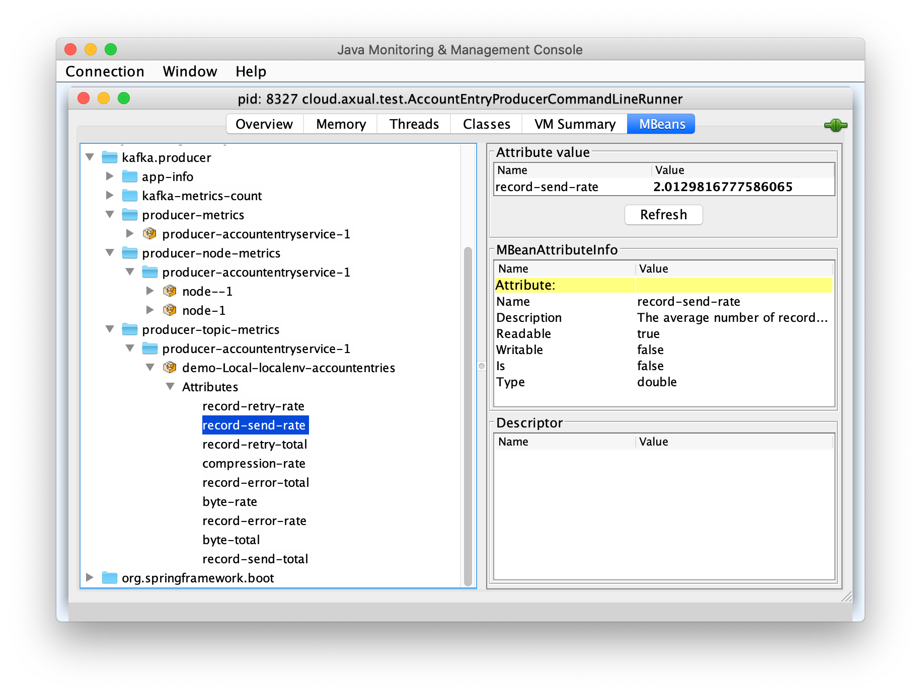 Browsing Kafka Producer JMX metrics using JConsole