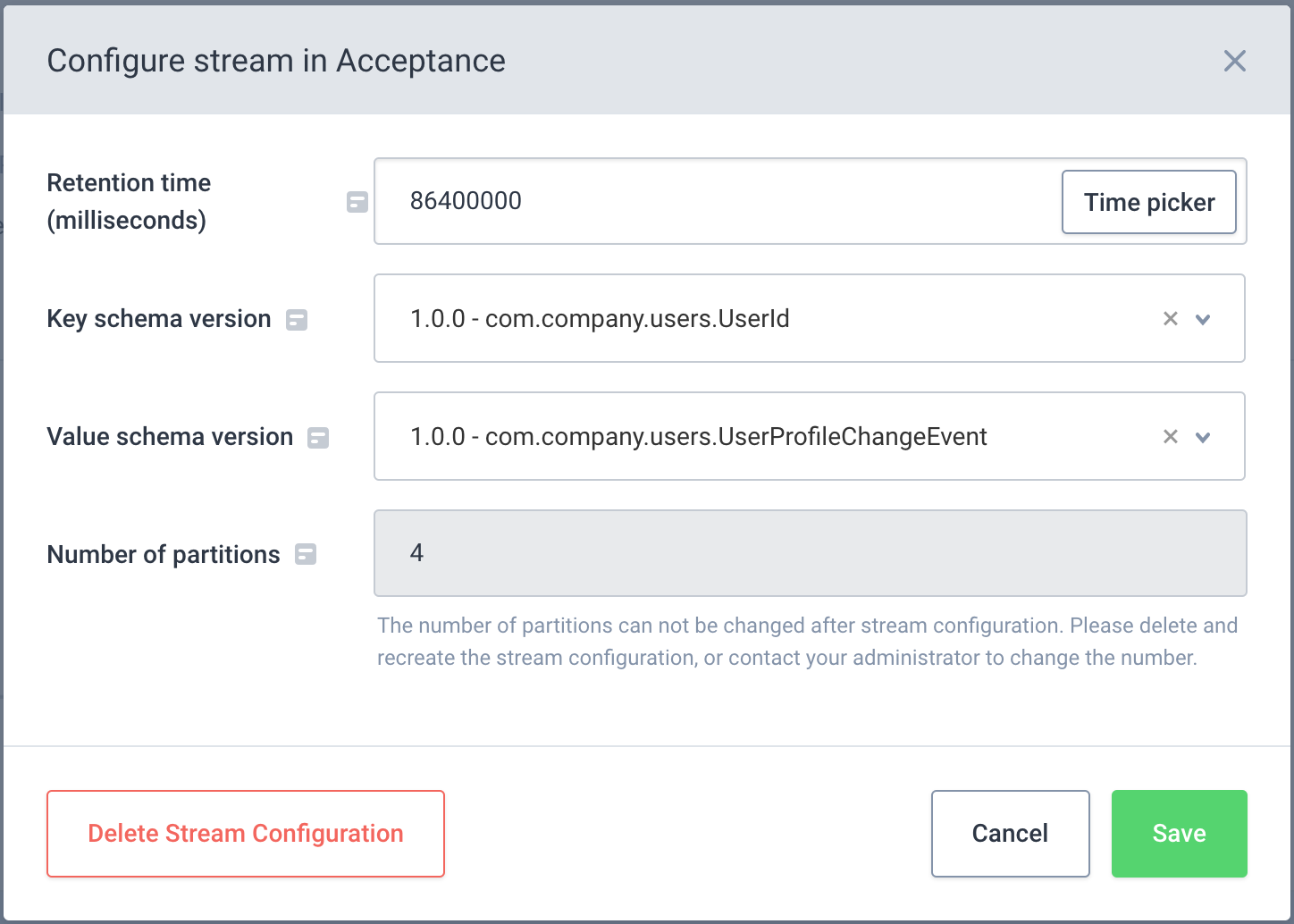 Configure stream modal