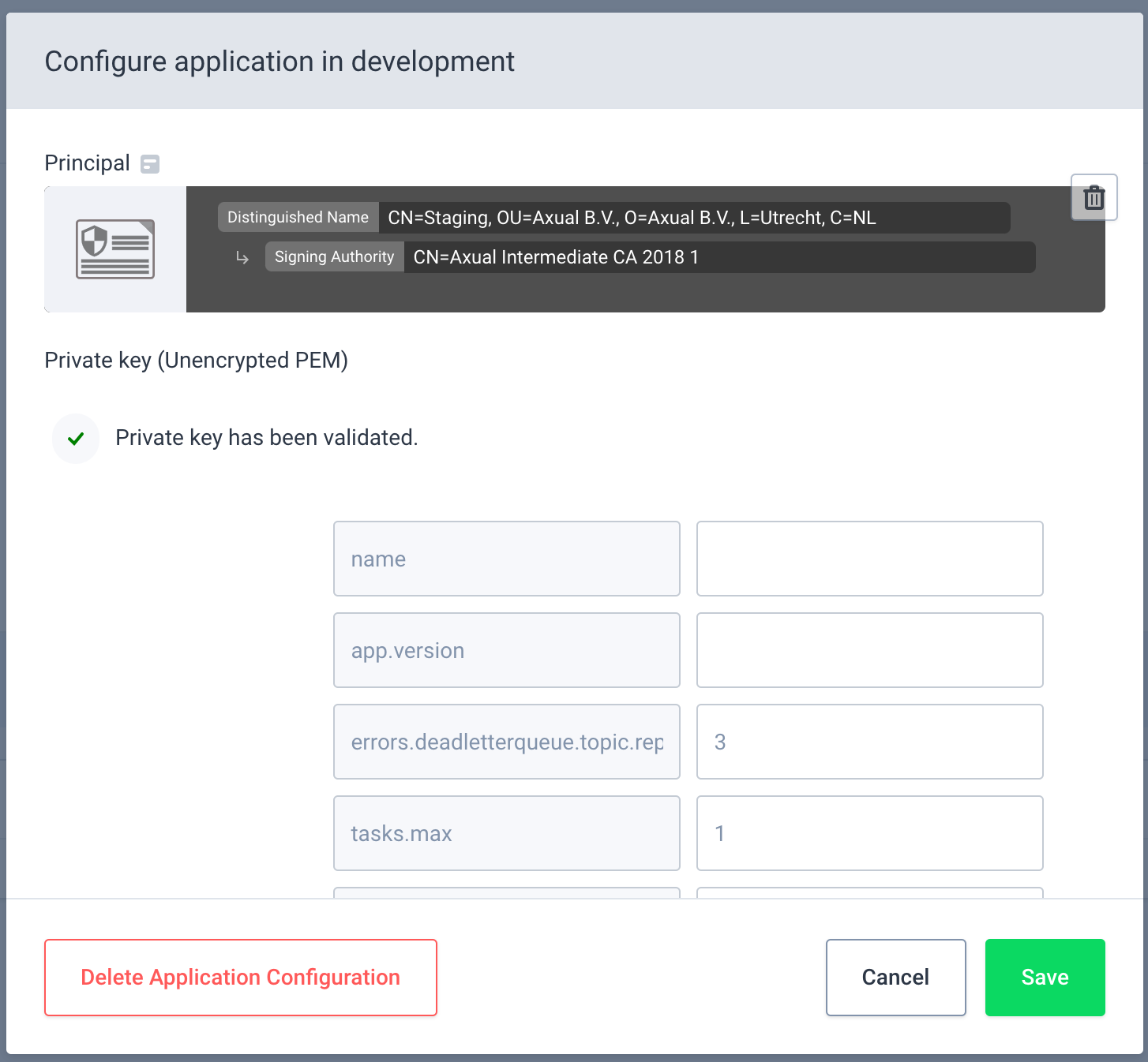 Configuring Connector Application Modal