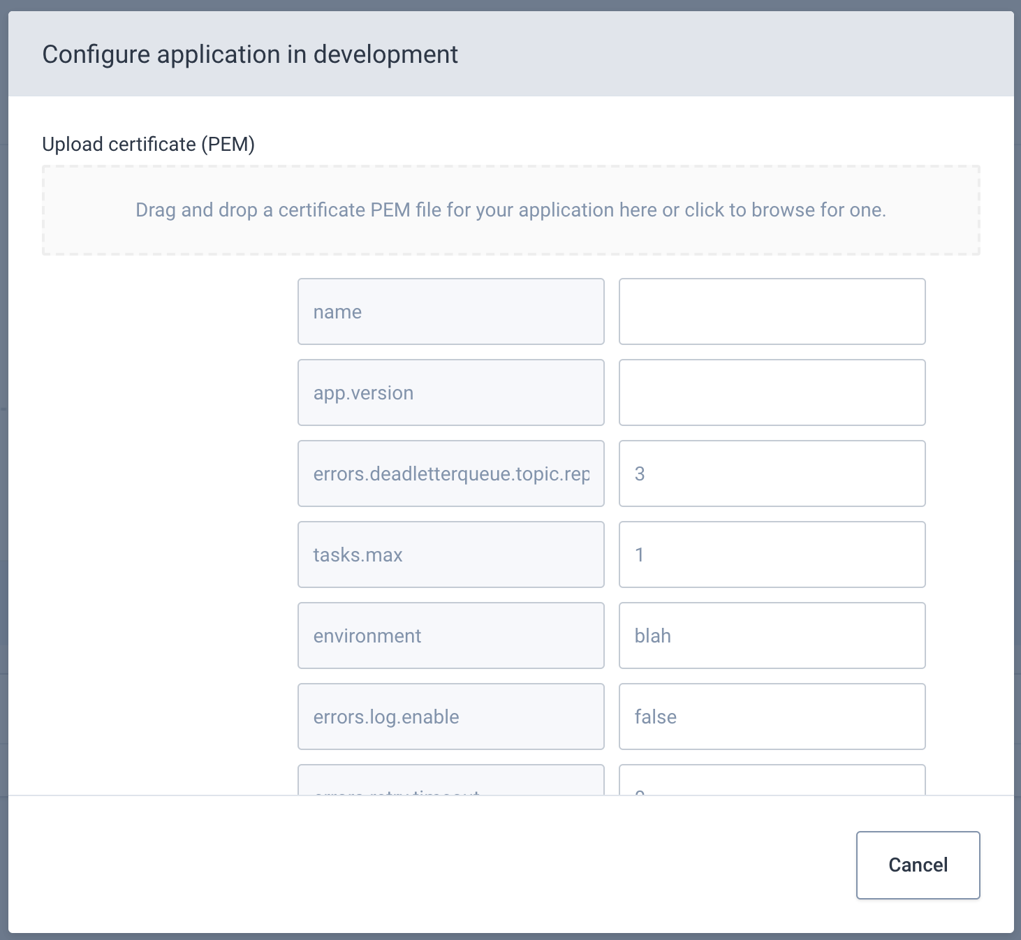 Configuring Connector Application Modal