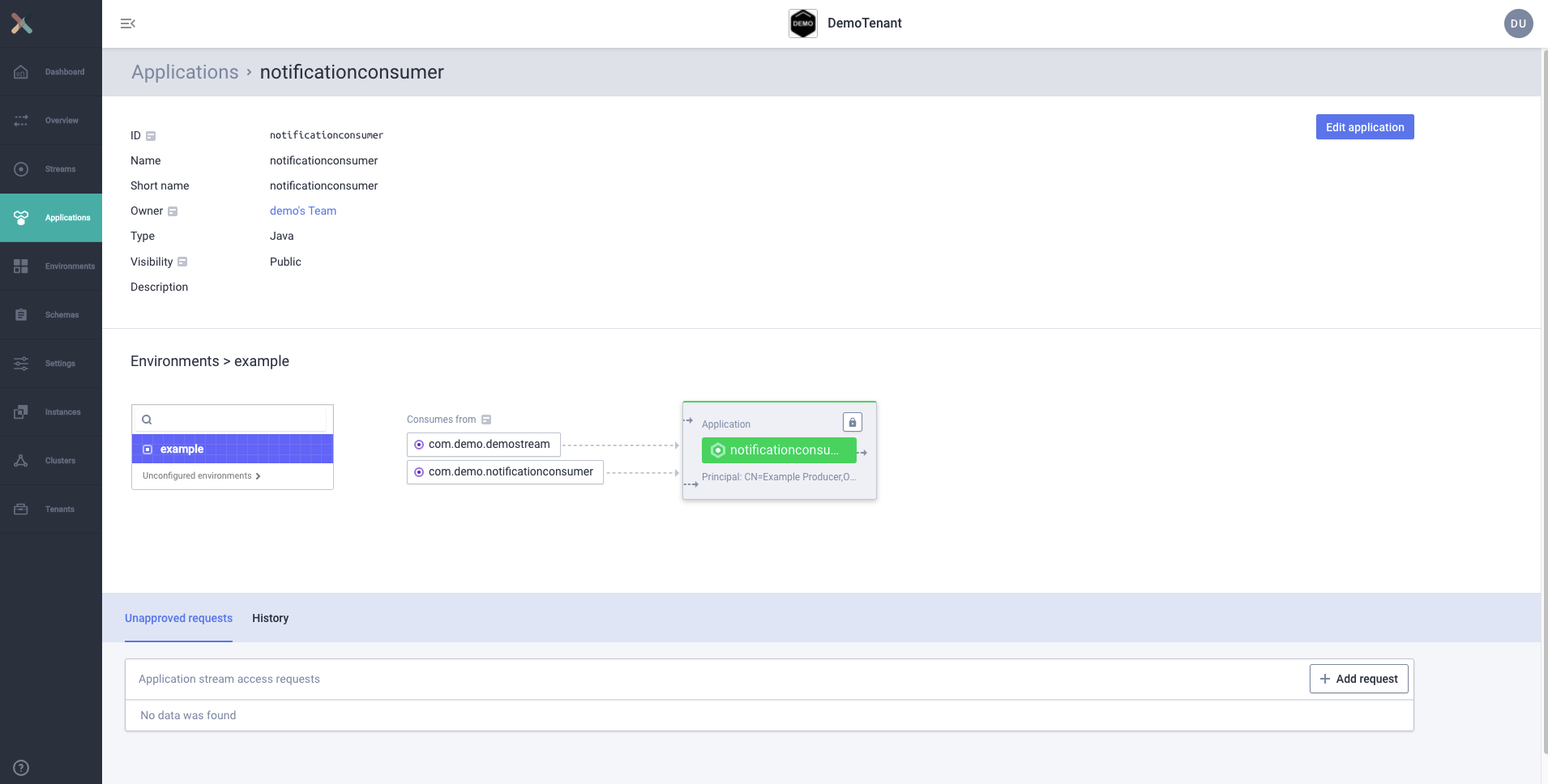 Application detail page