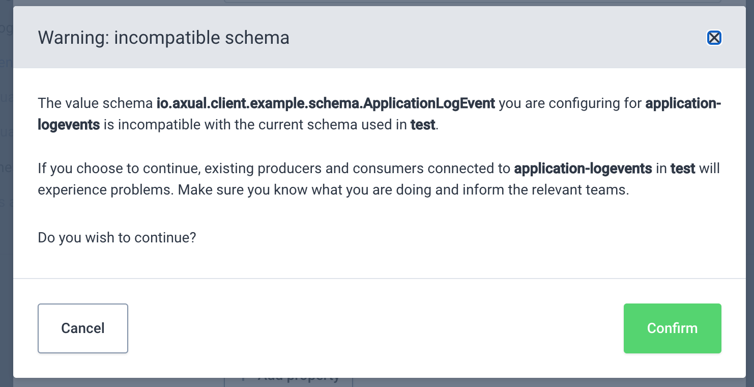 Incompatible schema warning