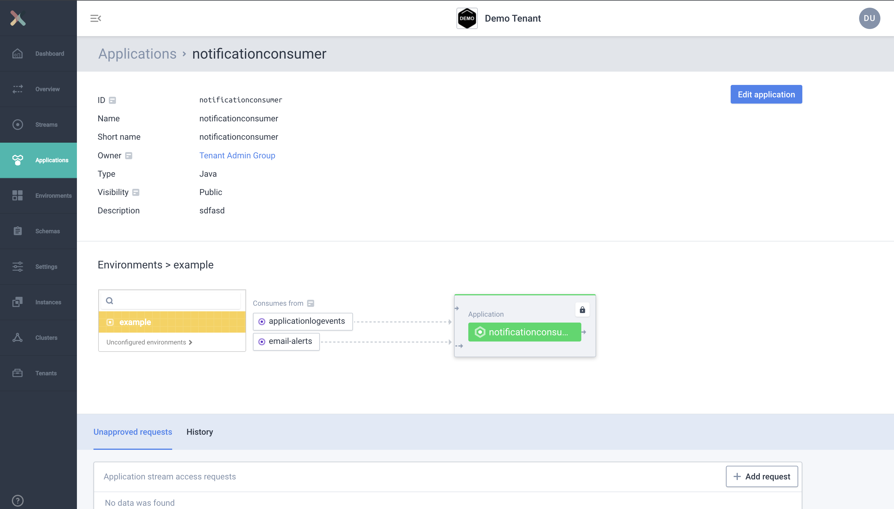 Application detail page