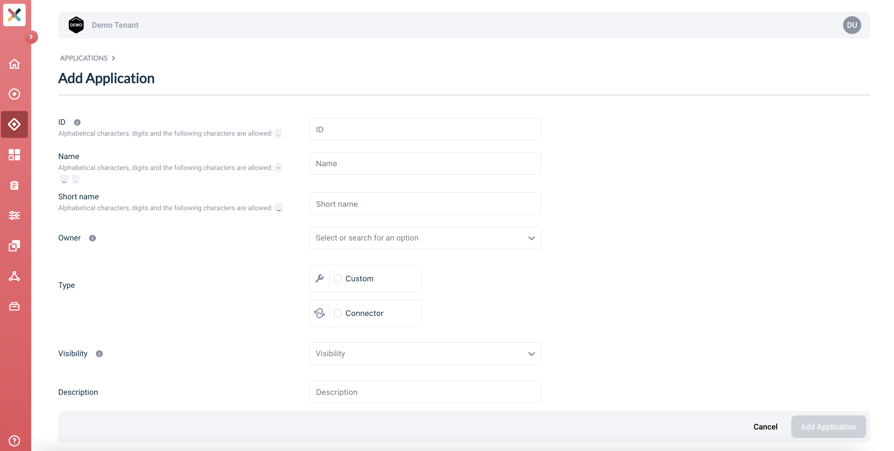 Add application page