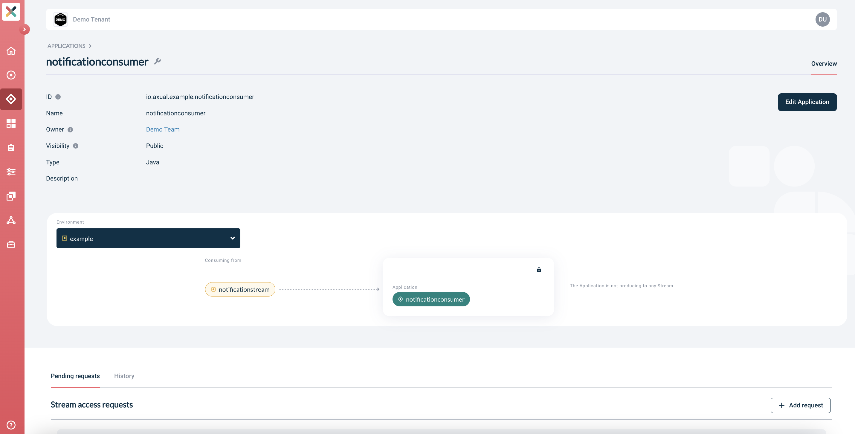 Application detail page