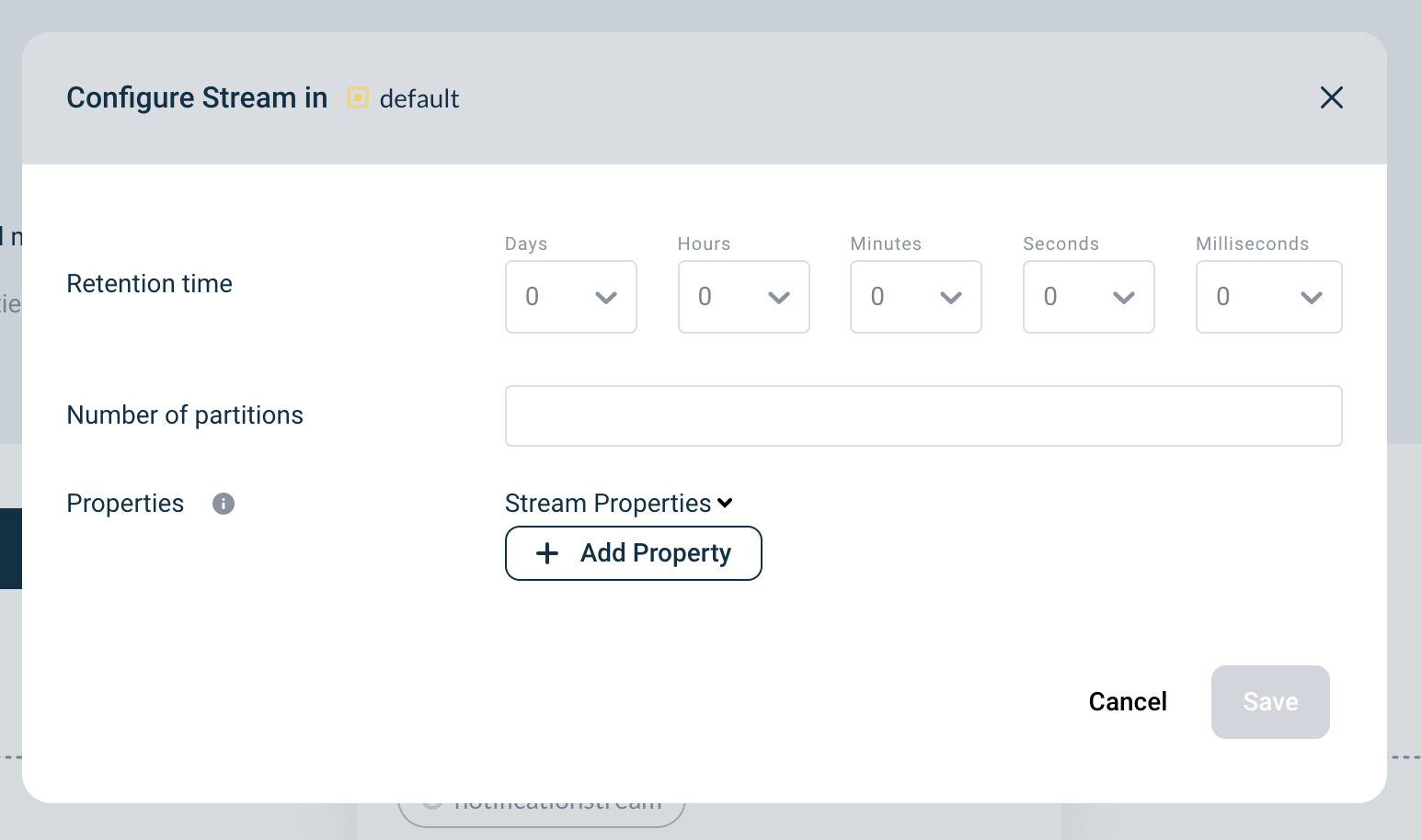 Configure stream modal
