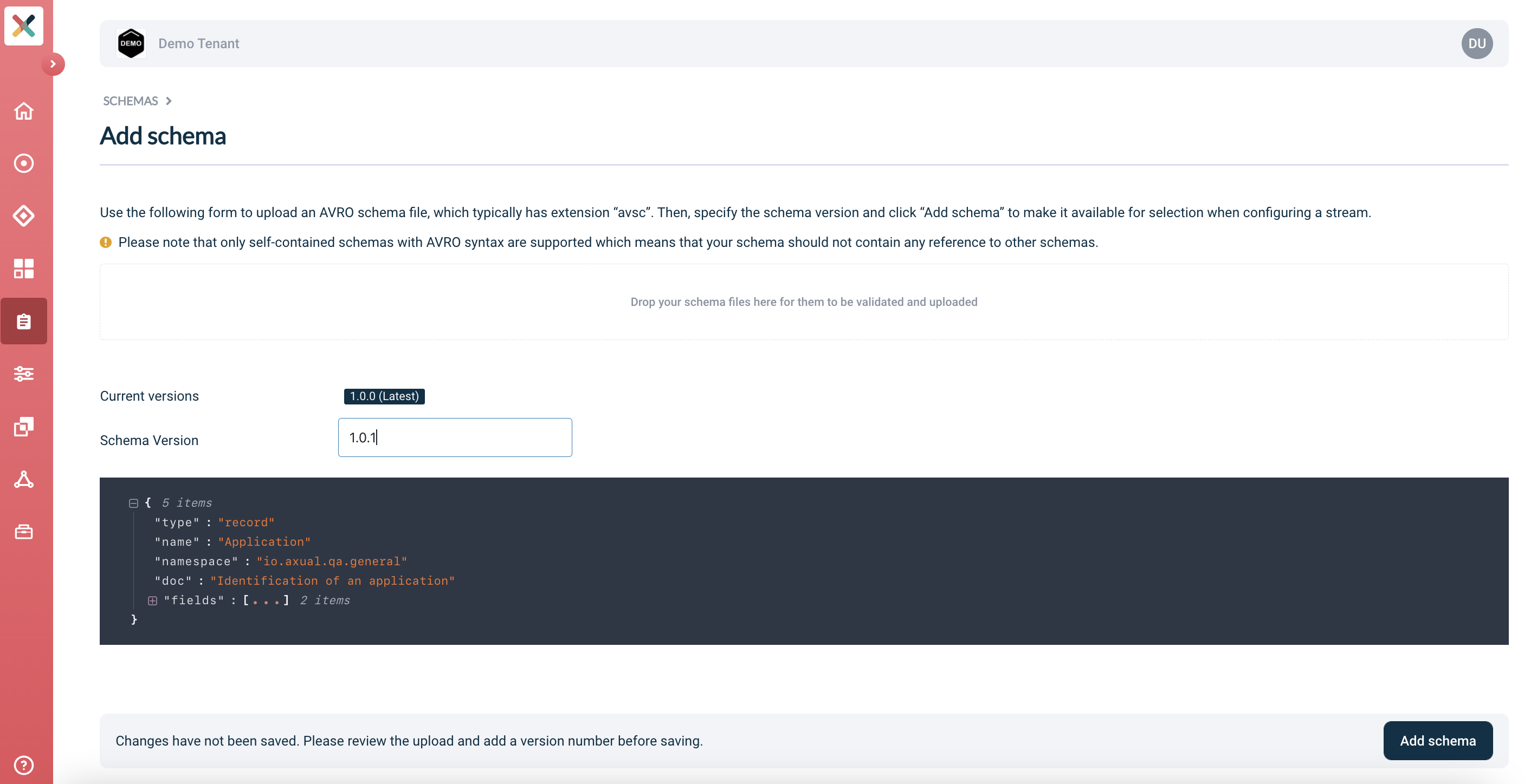 Schema upload