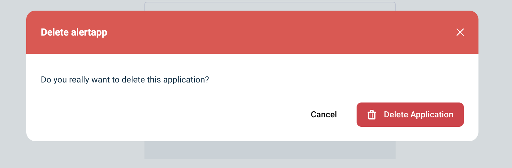 Delete application confirmation
