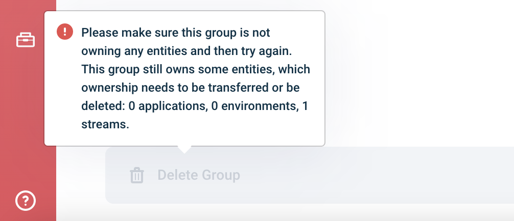 Inform delete group modal