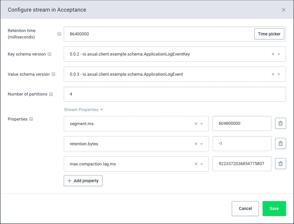 Configure stream properties
