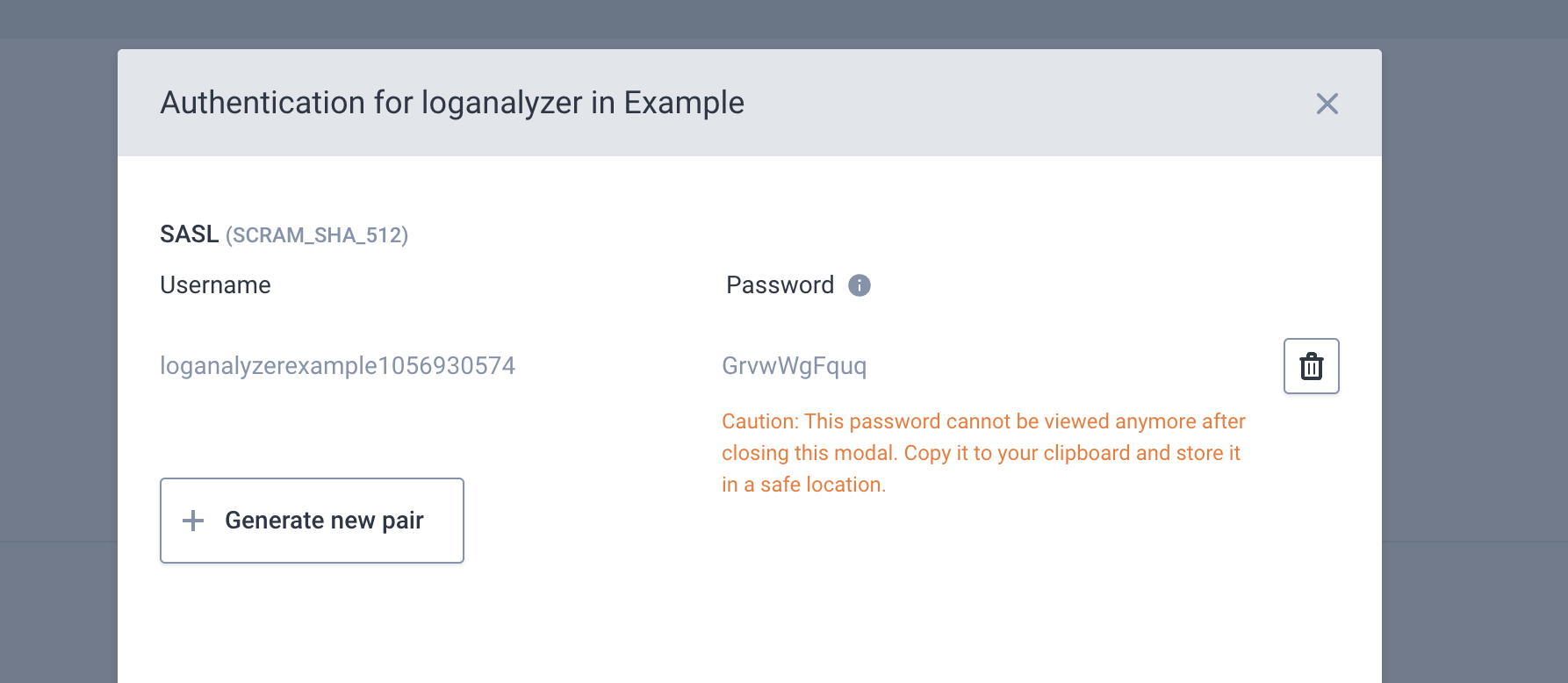 Generated Sasl Credentials