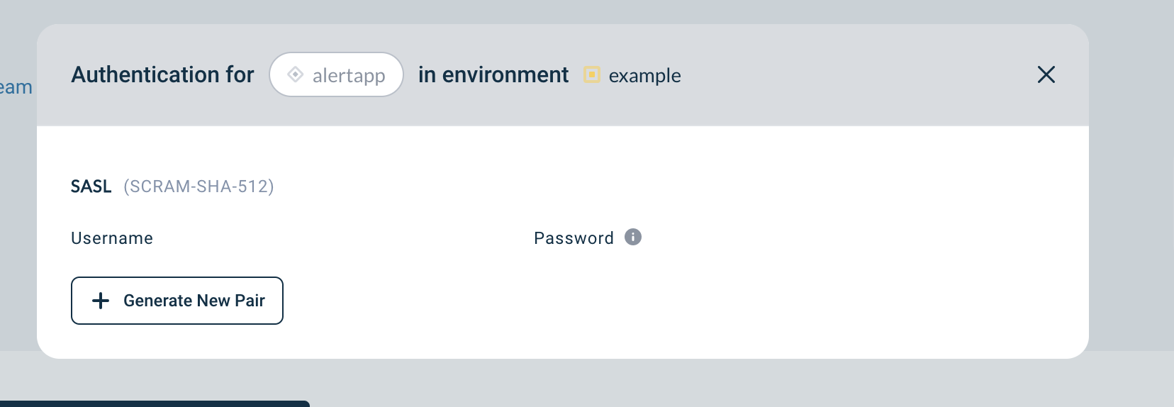 Configure application Credentials modal