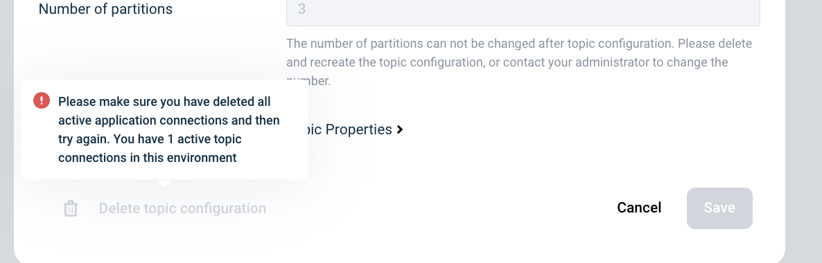 Inform topic configuration delete modal