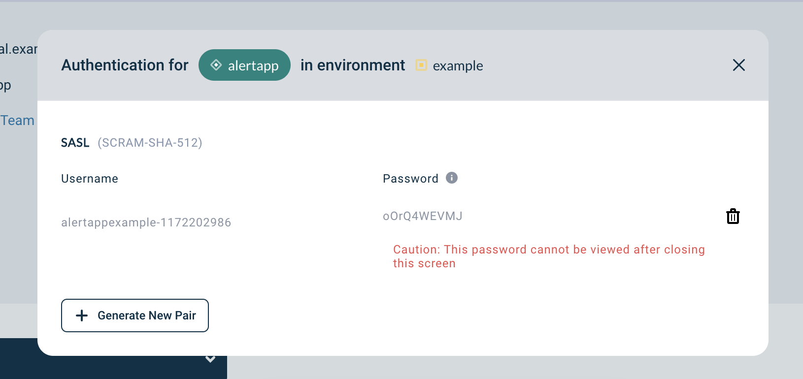 Generated Sasl Credentials