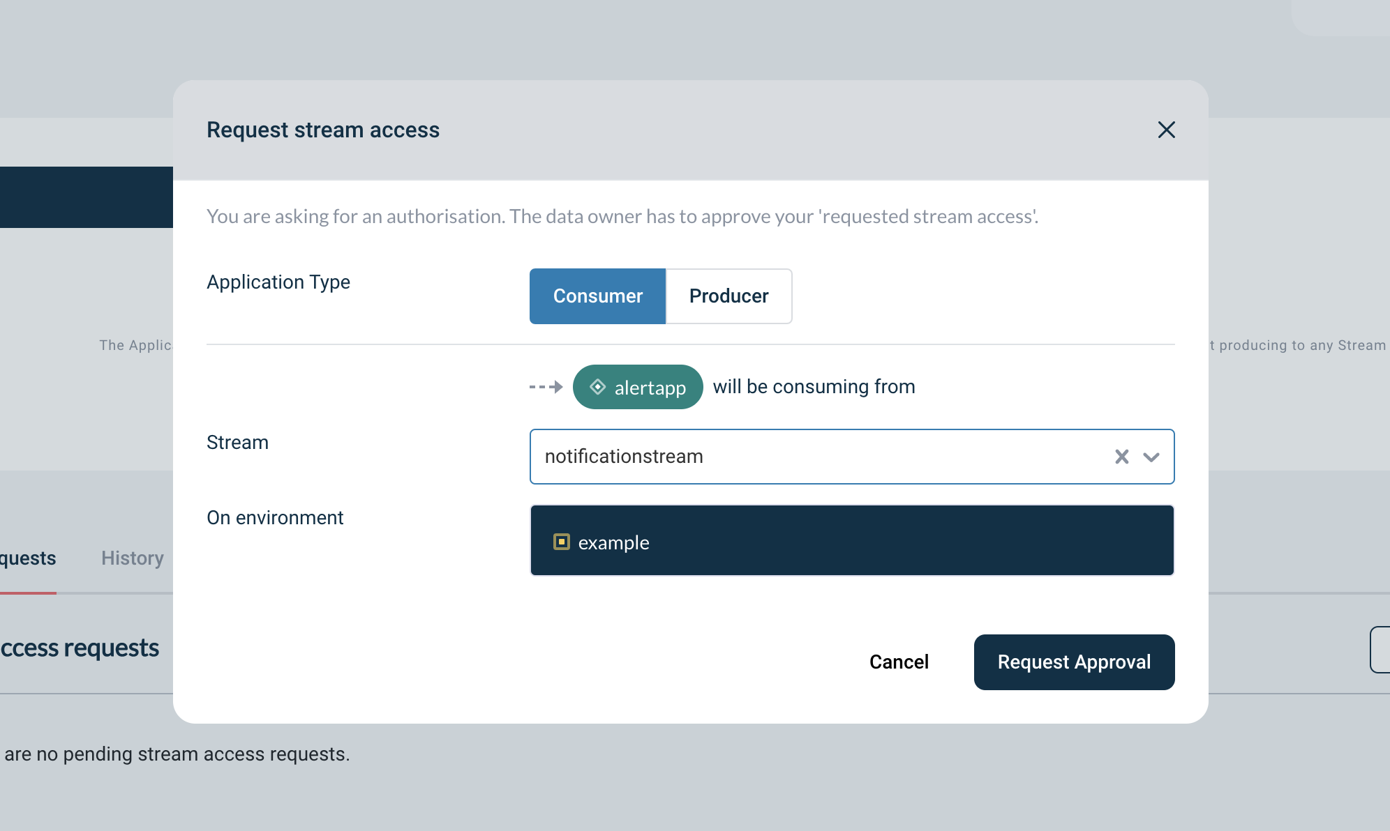 Request approval modal