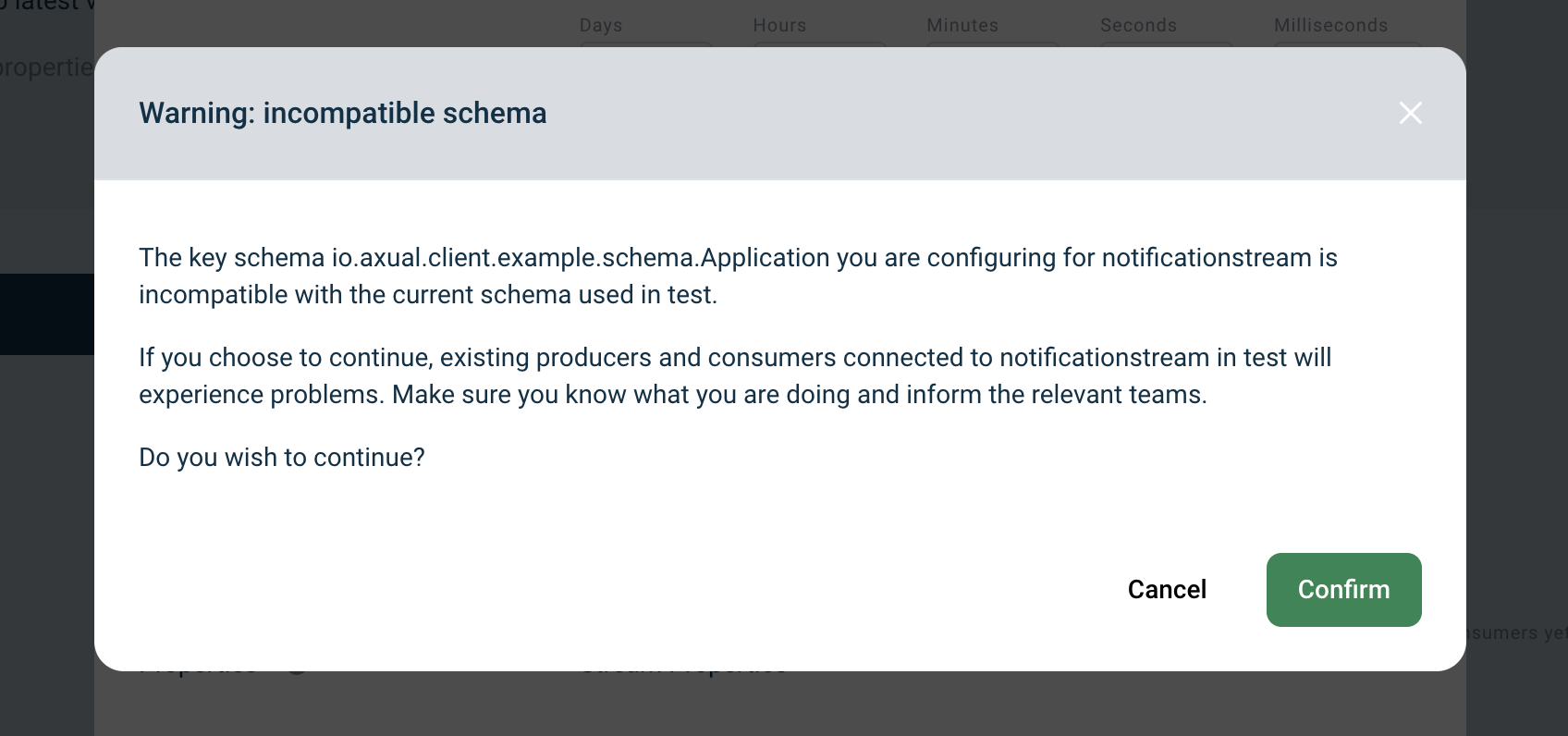 Incompatible schema warning