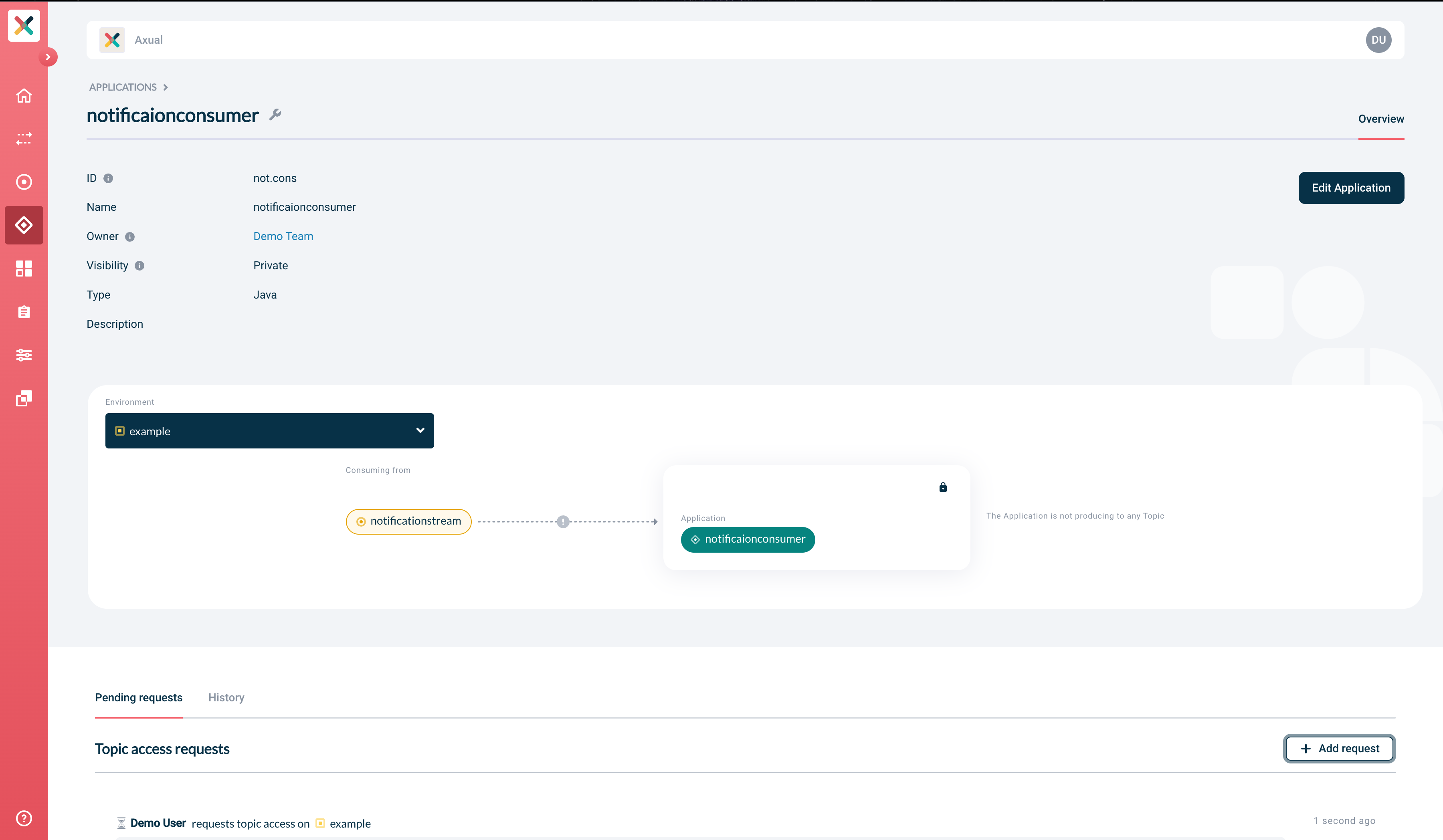 Application detail page