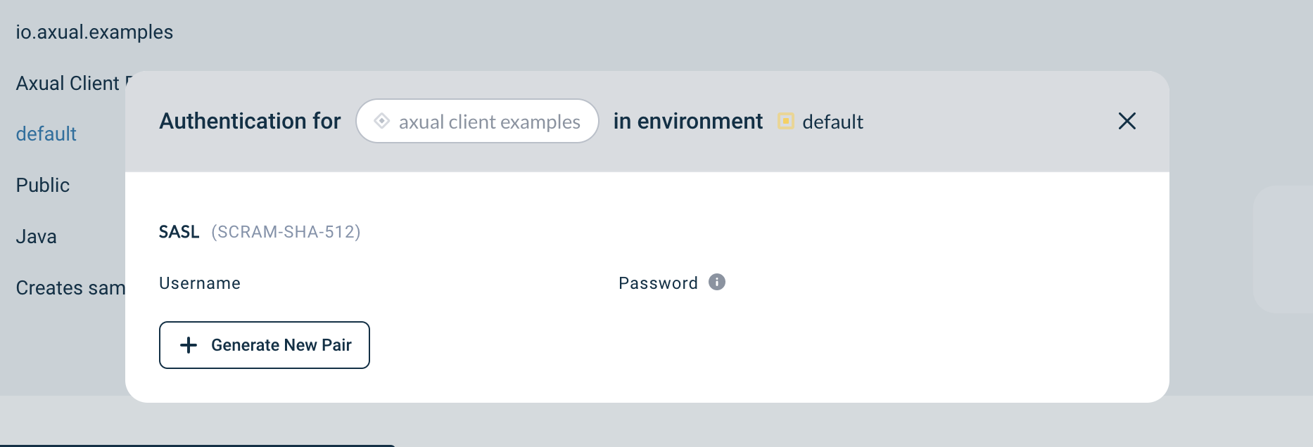 Configure application Credentials modal