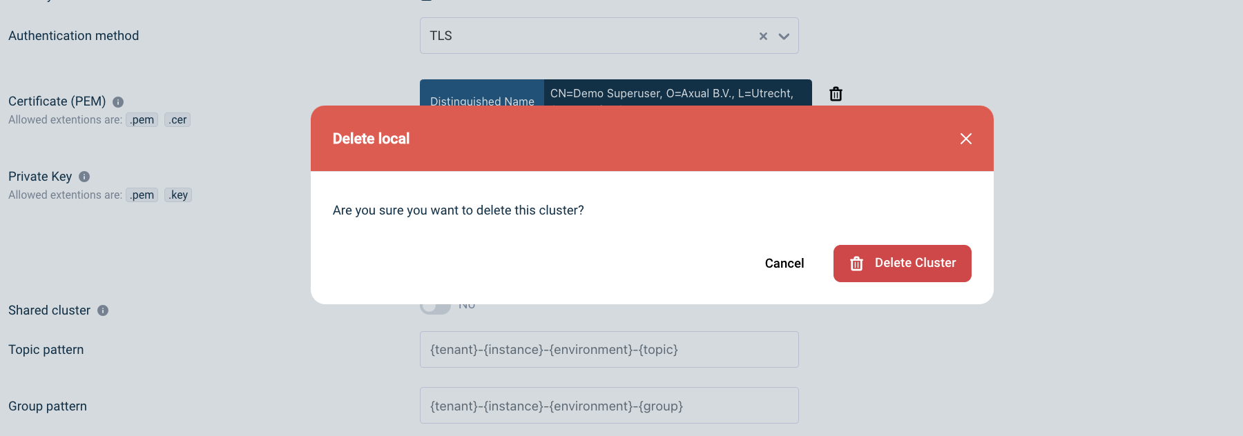 Cluster Delete Modal