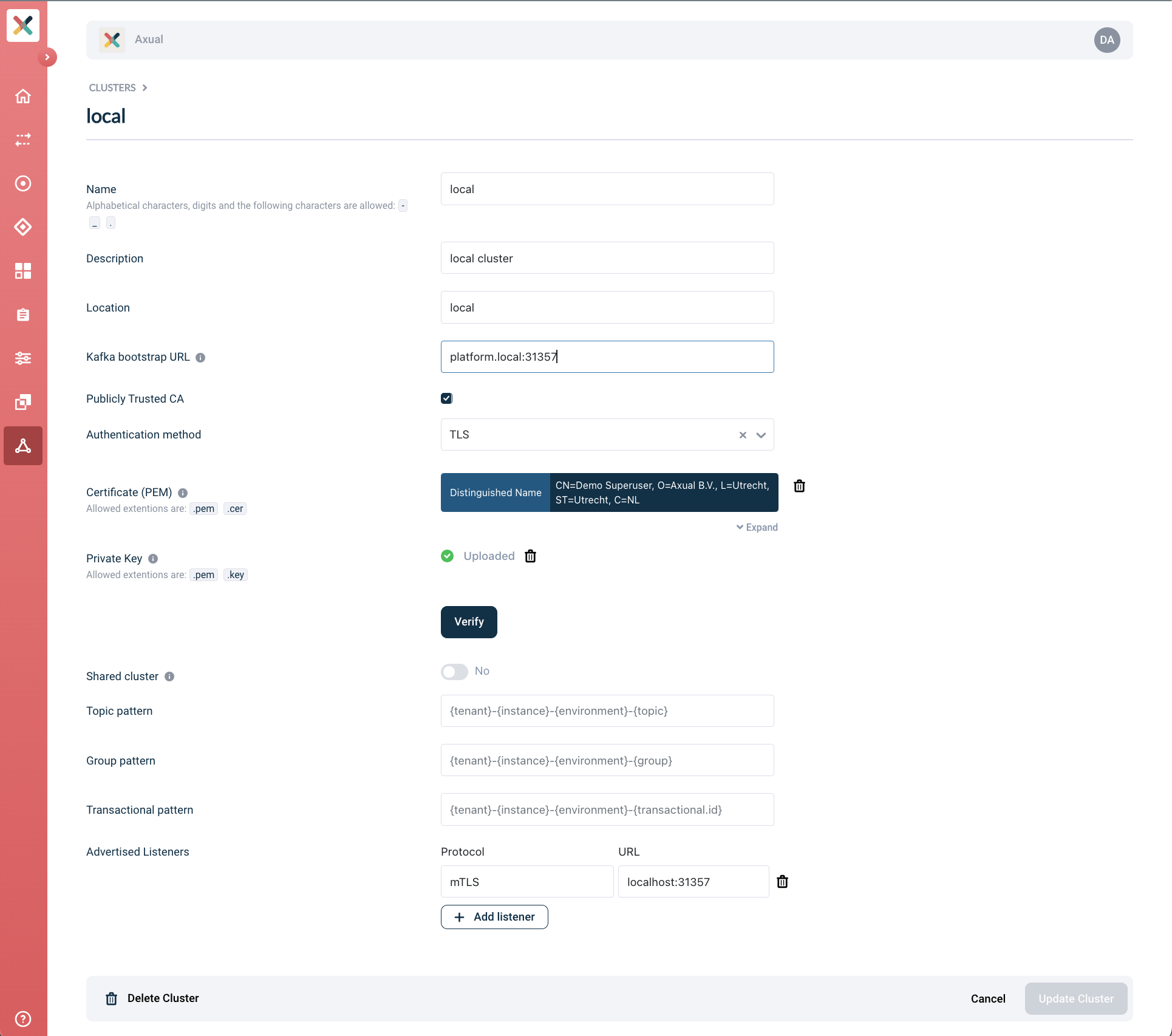 Cluster Edit Page