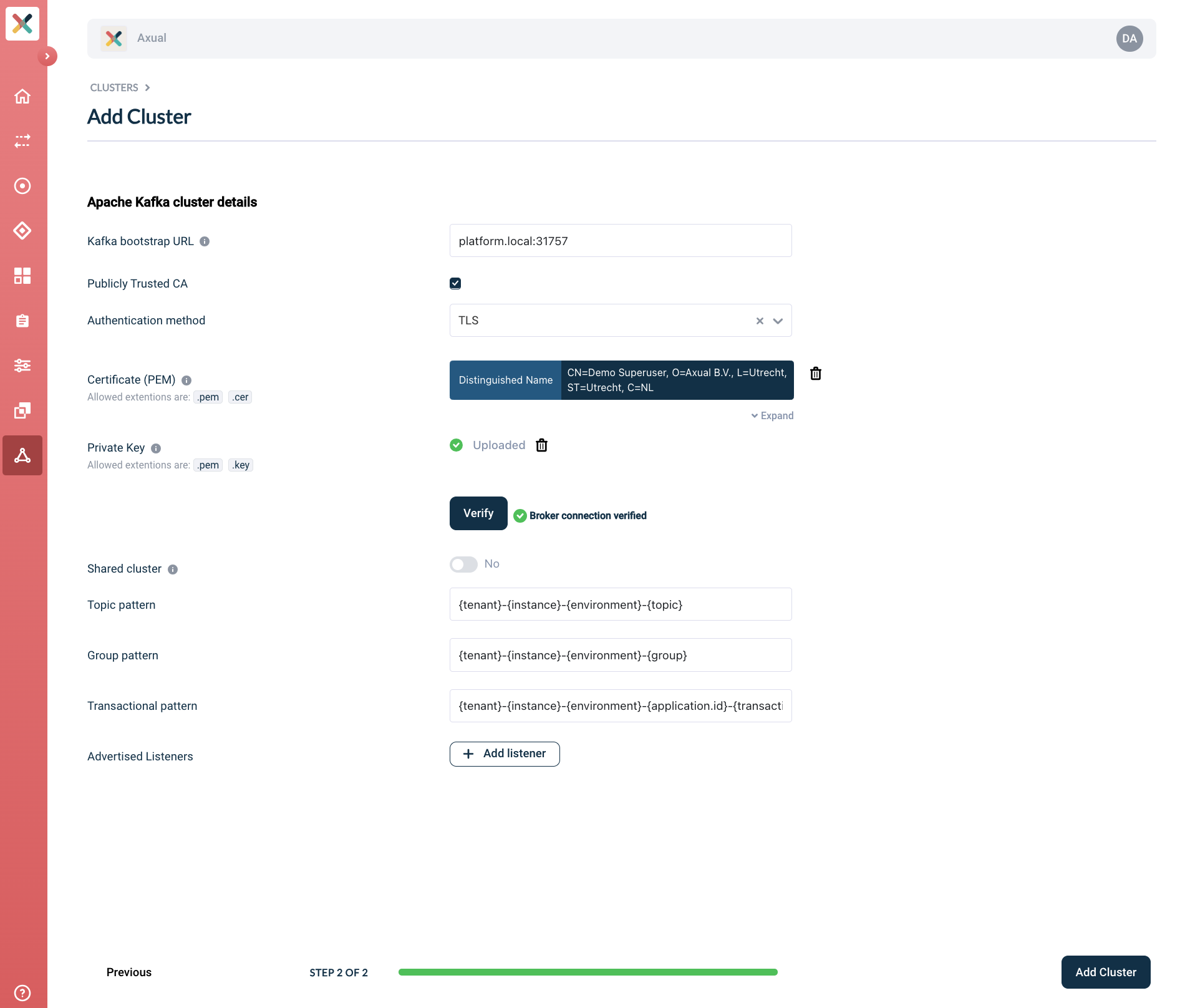 Self-Service Add Cluster Patterns section