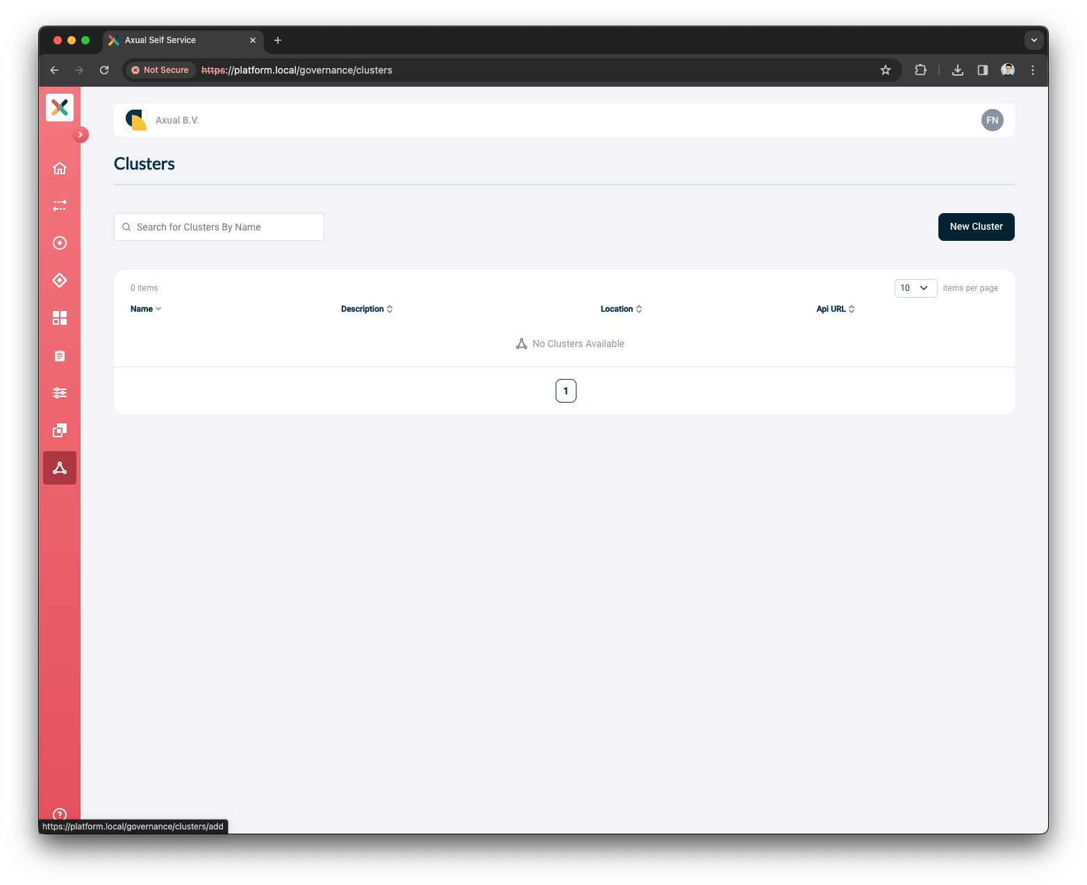 Self-Service Clusters Menu