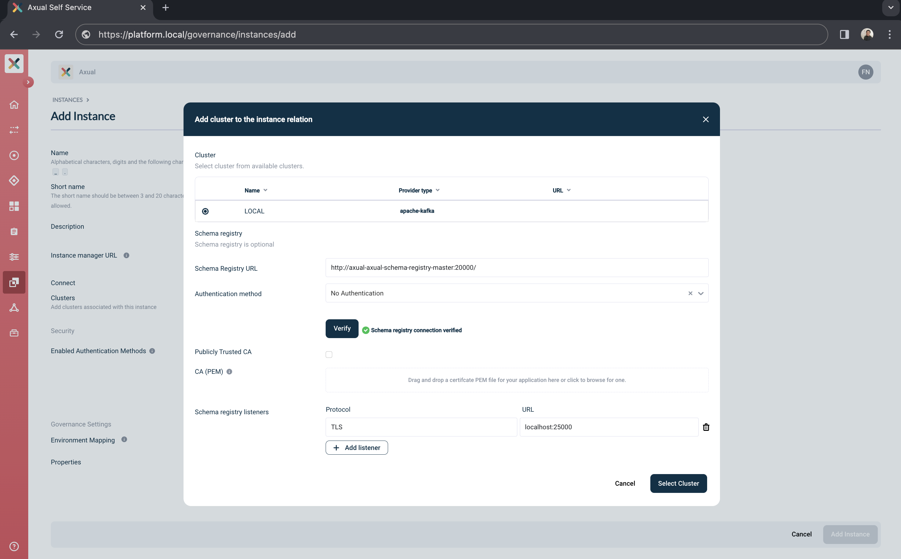 Self-Service Add Schema Registry Listeners