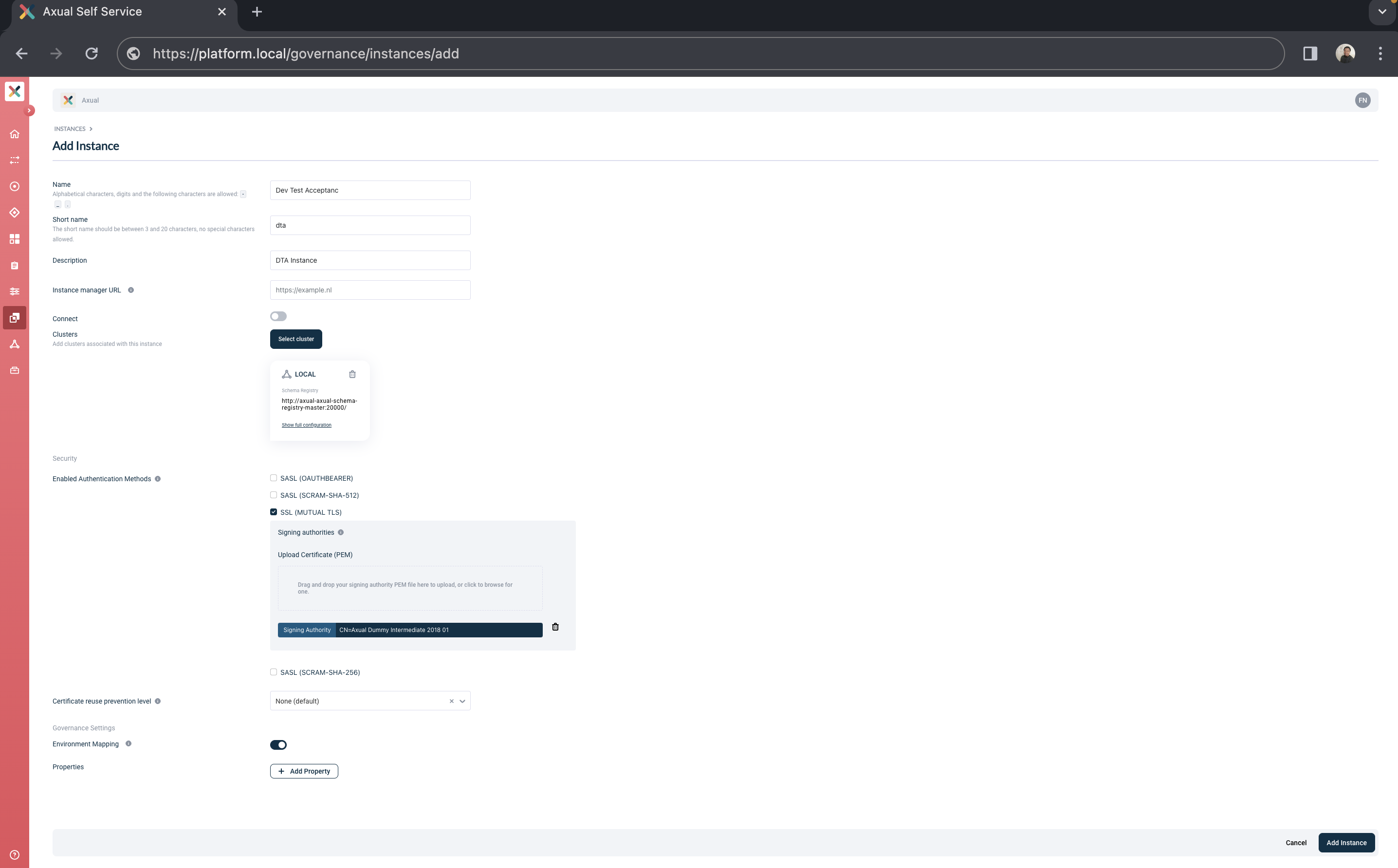 Self-Service Add Instance Security