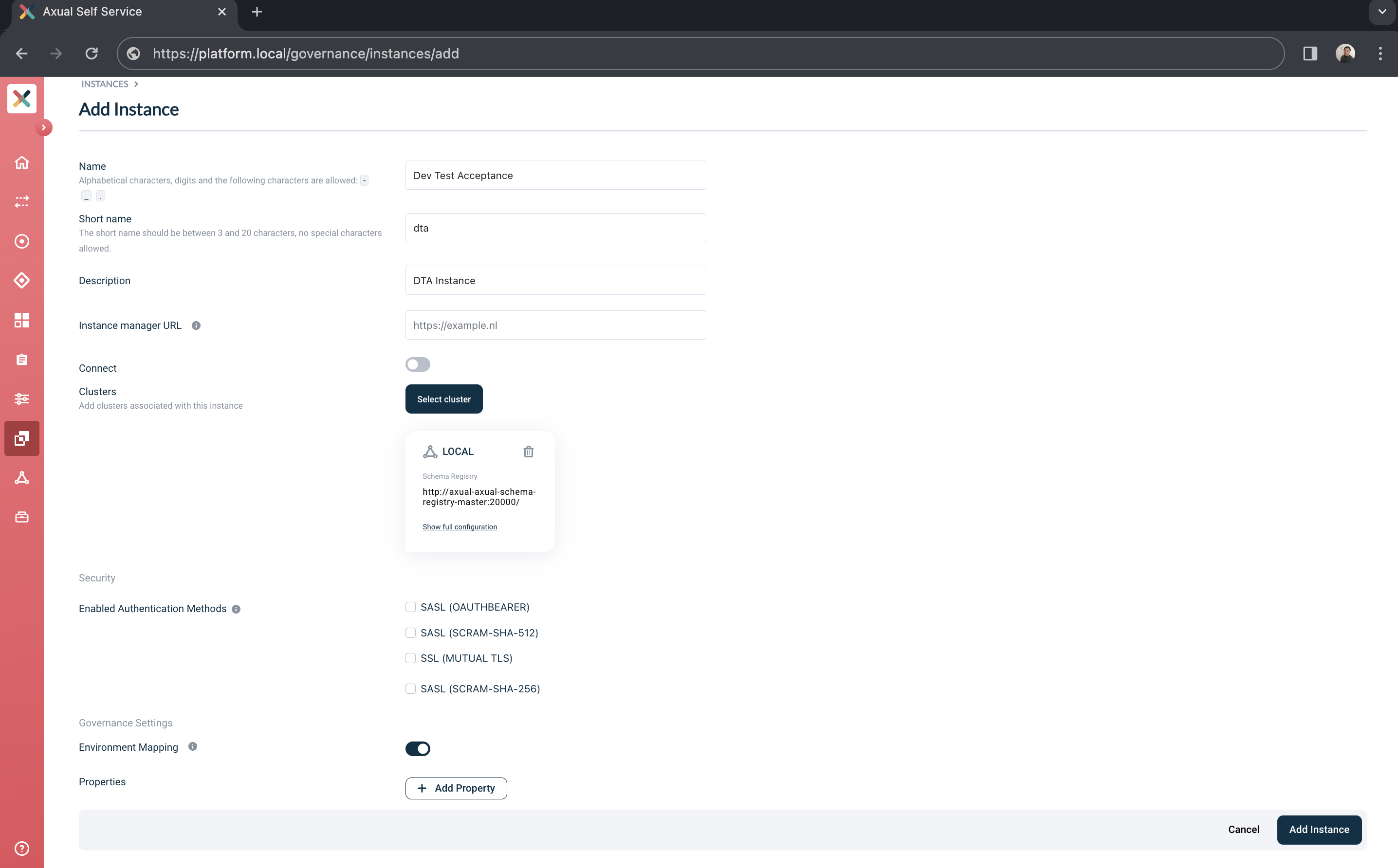 Self-Service View Selected Cluster