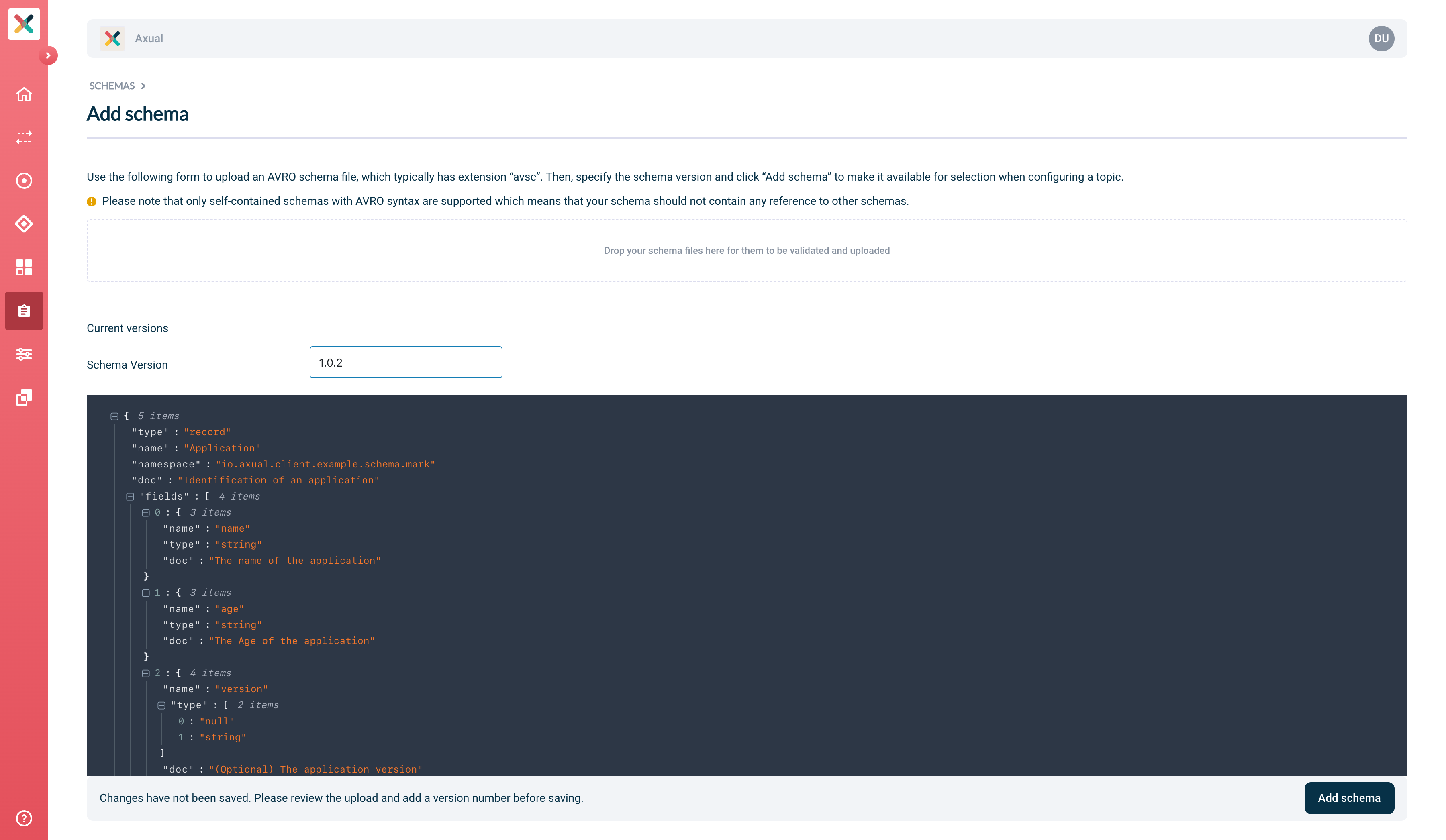 Schema upload
