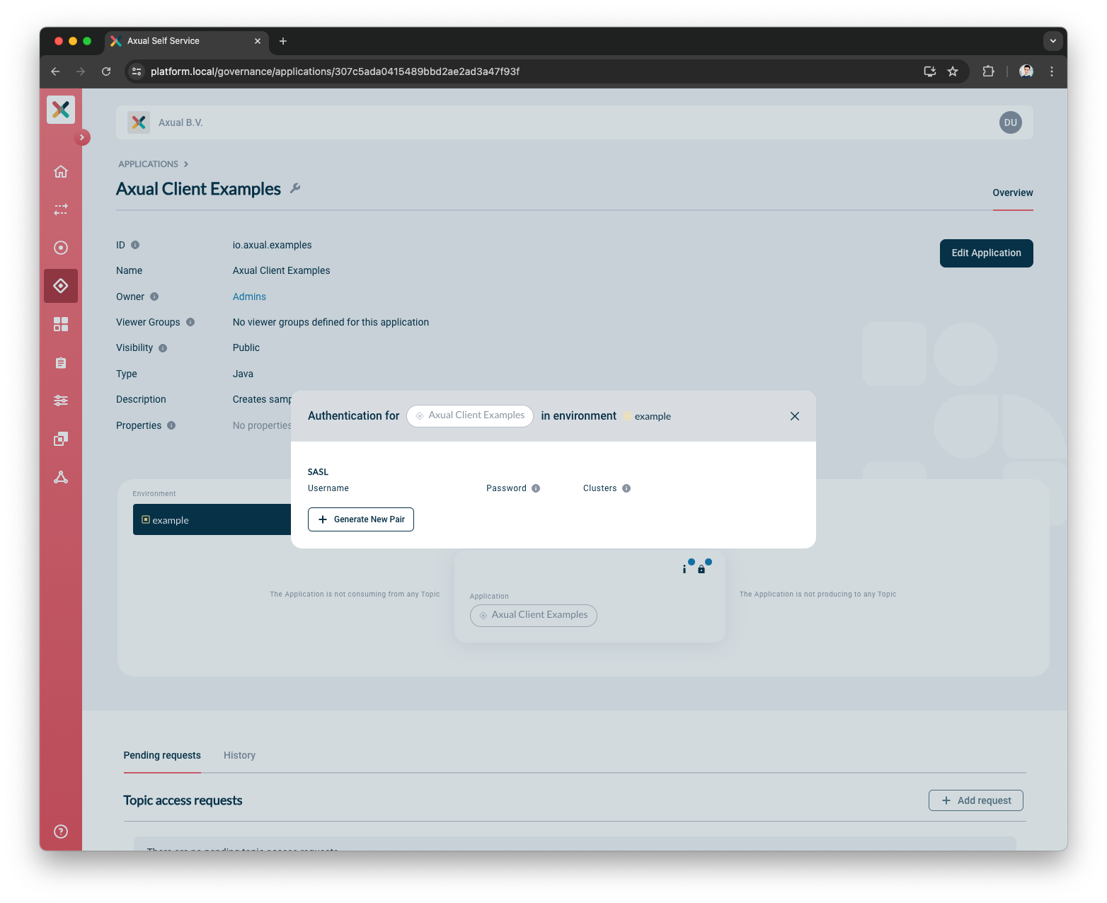 Configure application Credentials modal