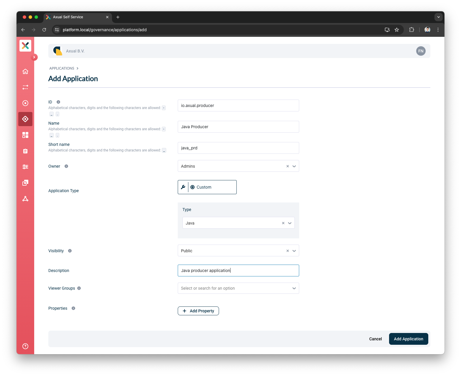 Add application page