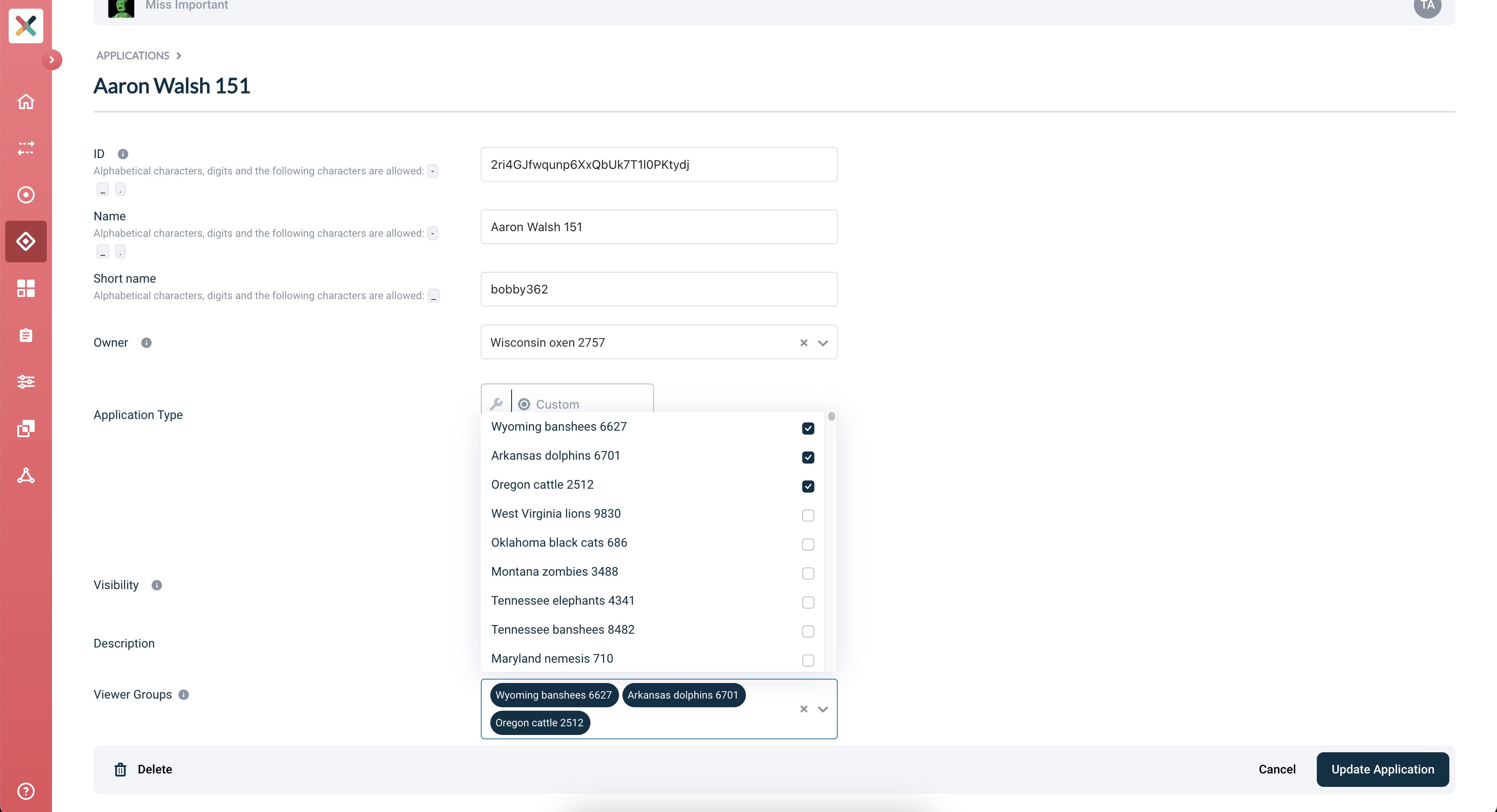 Select Application viewer groups
