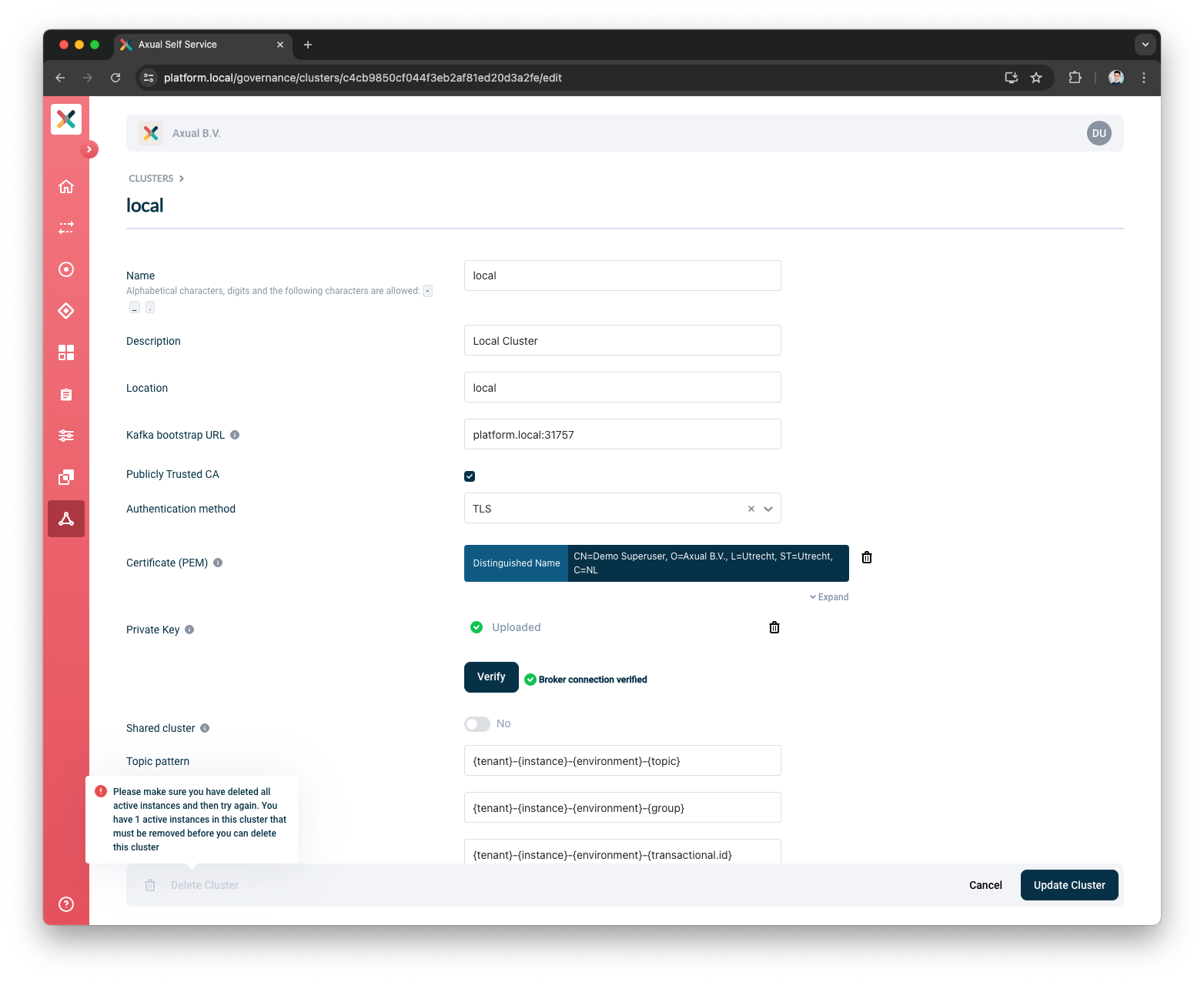 Cluster Delete Button Disabled