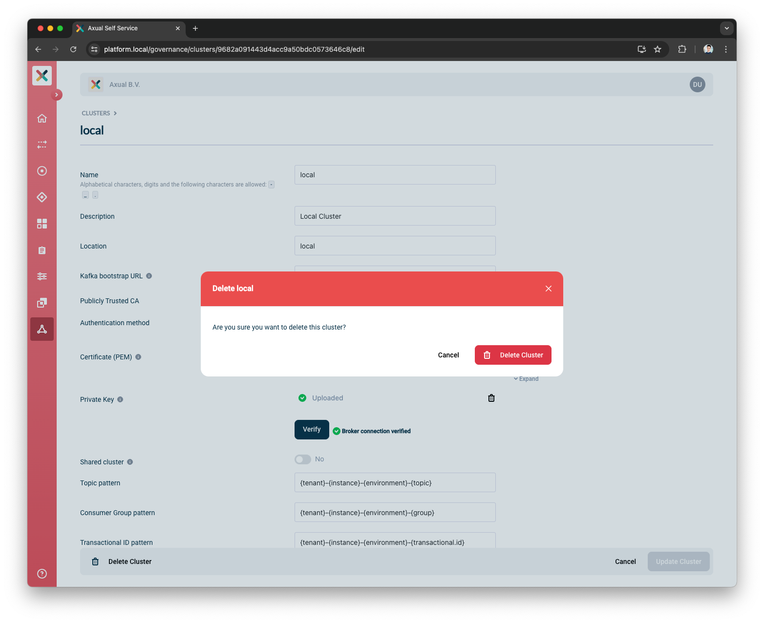Cluster Delete Modal