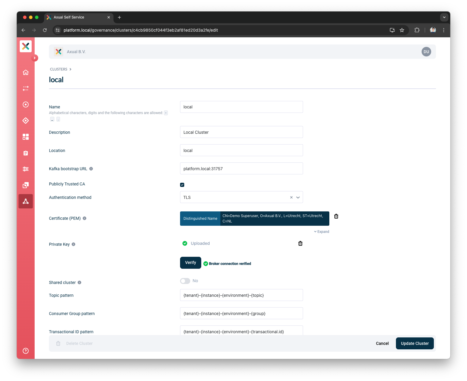 Cluster Edit Page