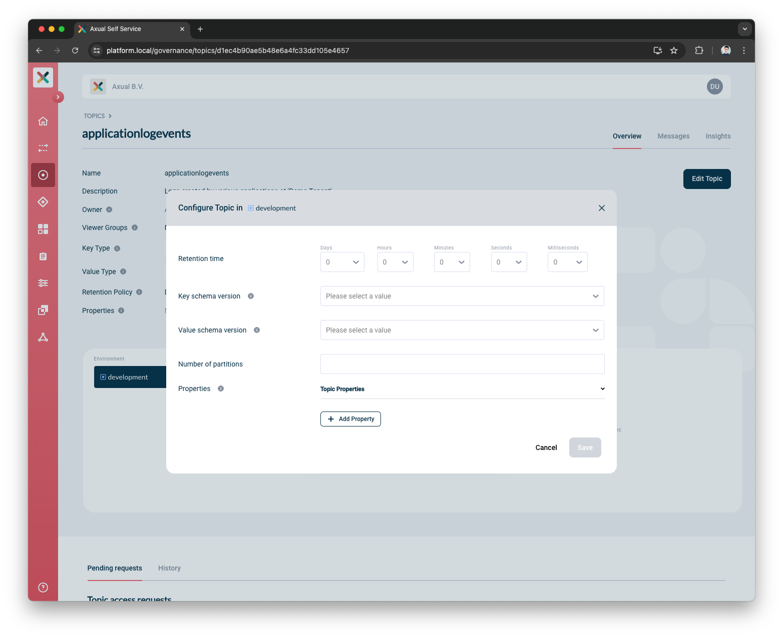 Configure topic modal