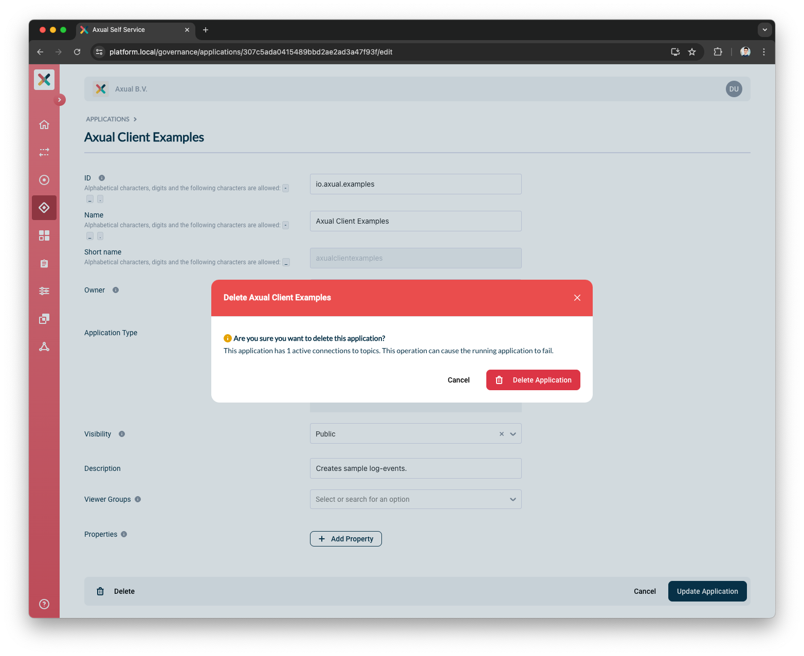 Inform application modal