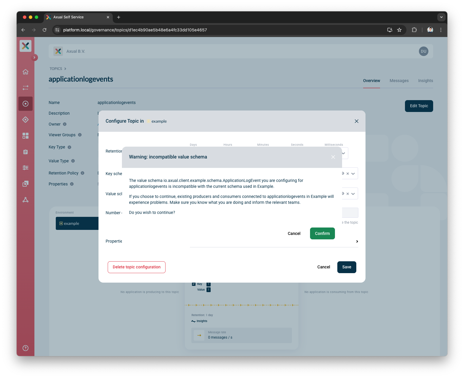 Incompatible schema warning
