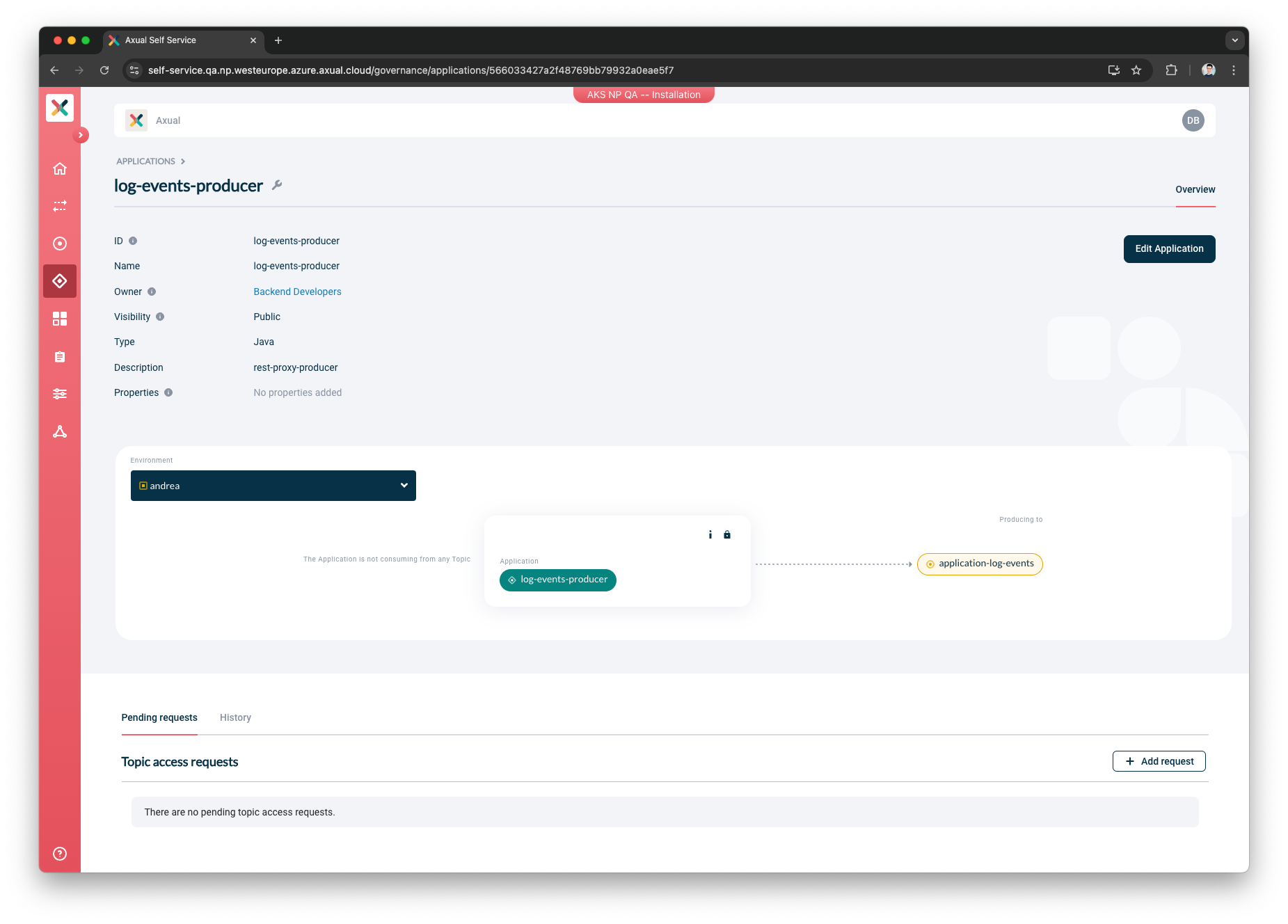 Application detail page