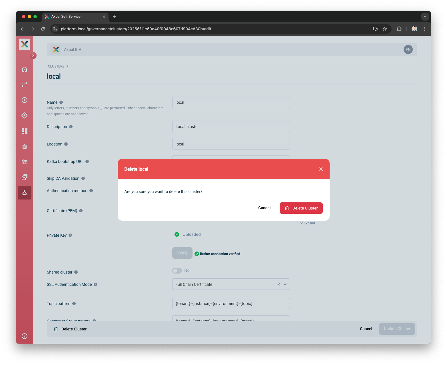 Cluster Delete Modal