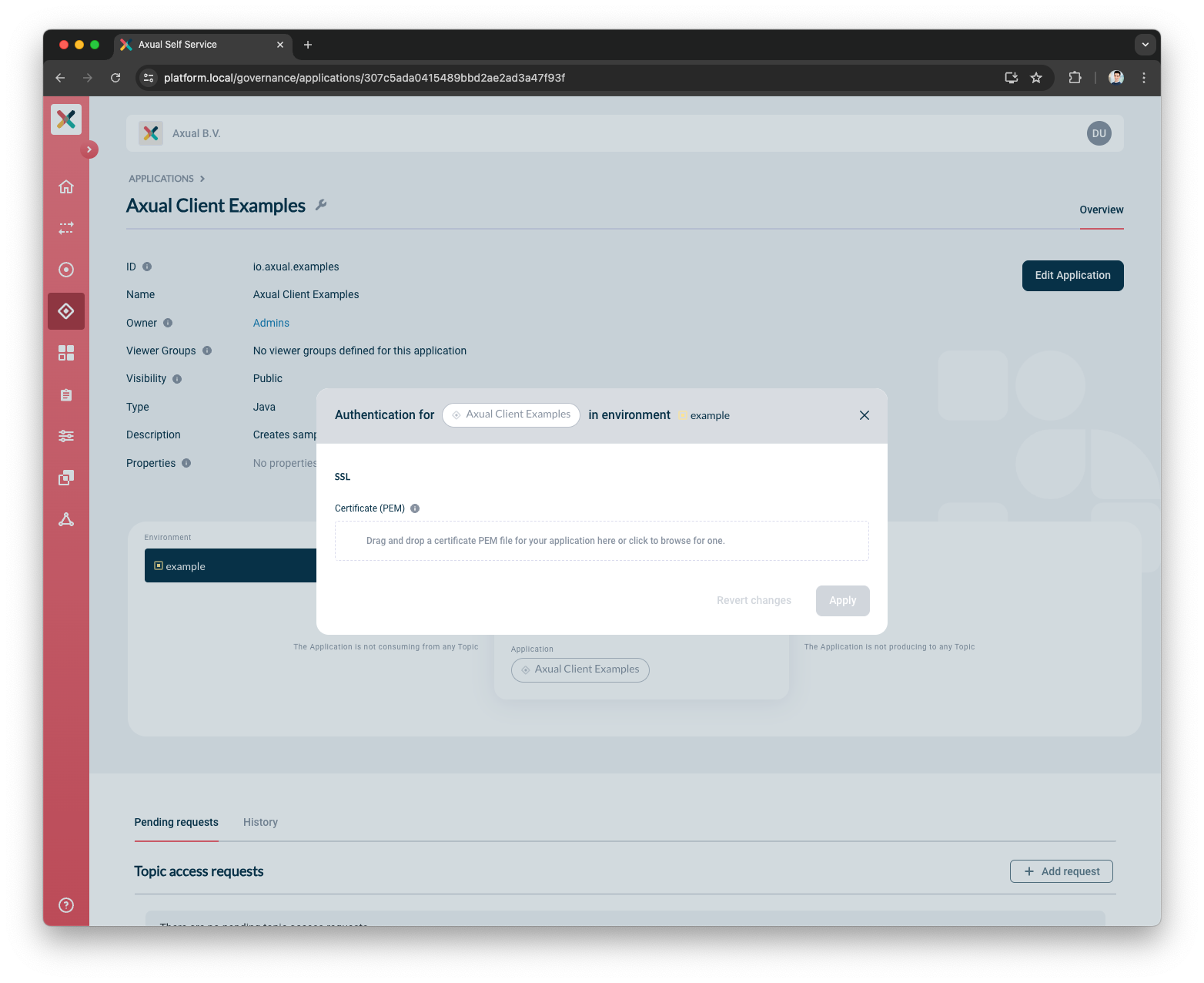 Configure application principals modal
