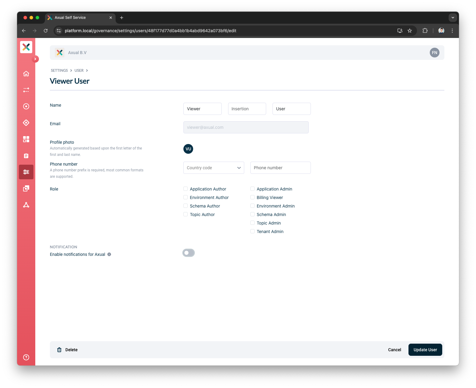 Disable user notifications