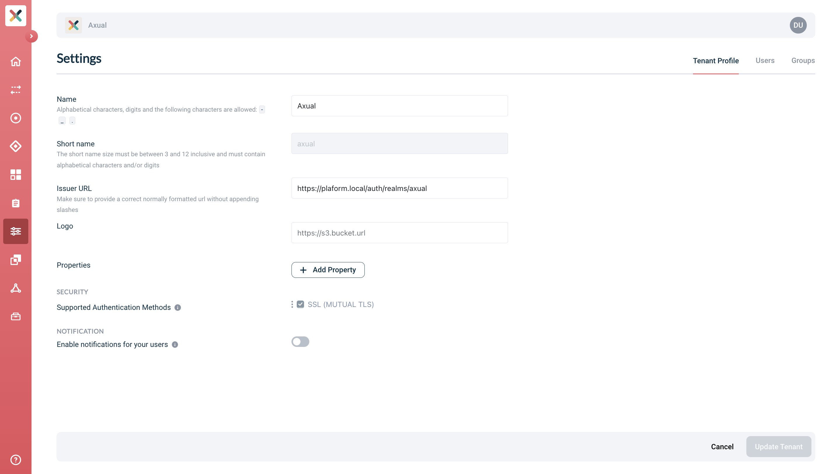 Edit Tenant profile