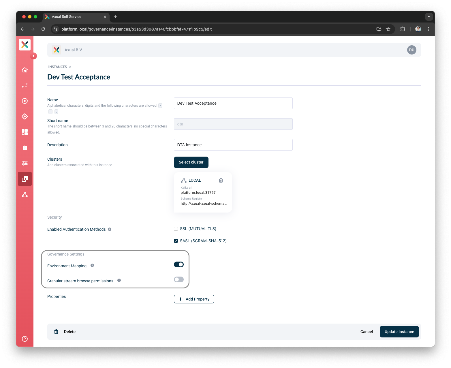 Governance Setting Section