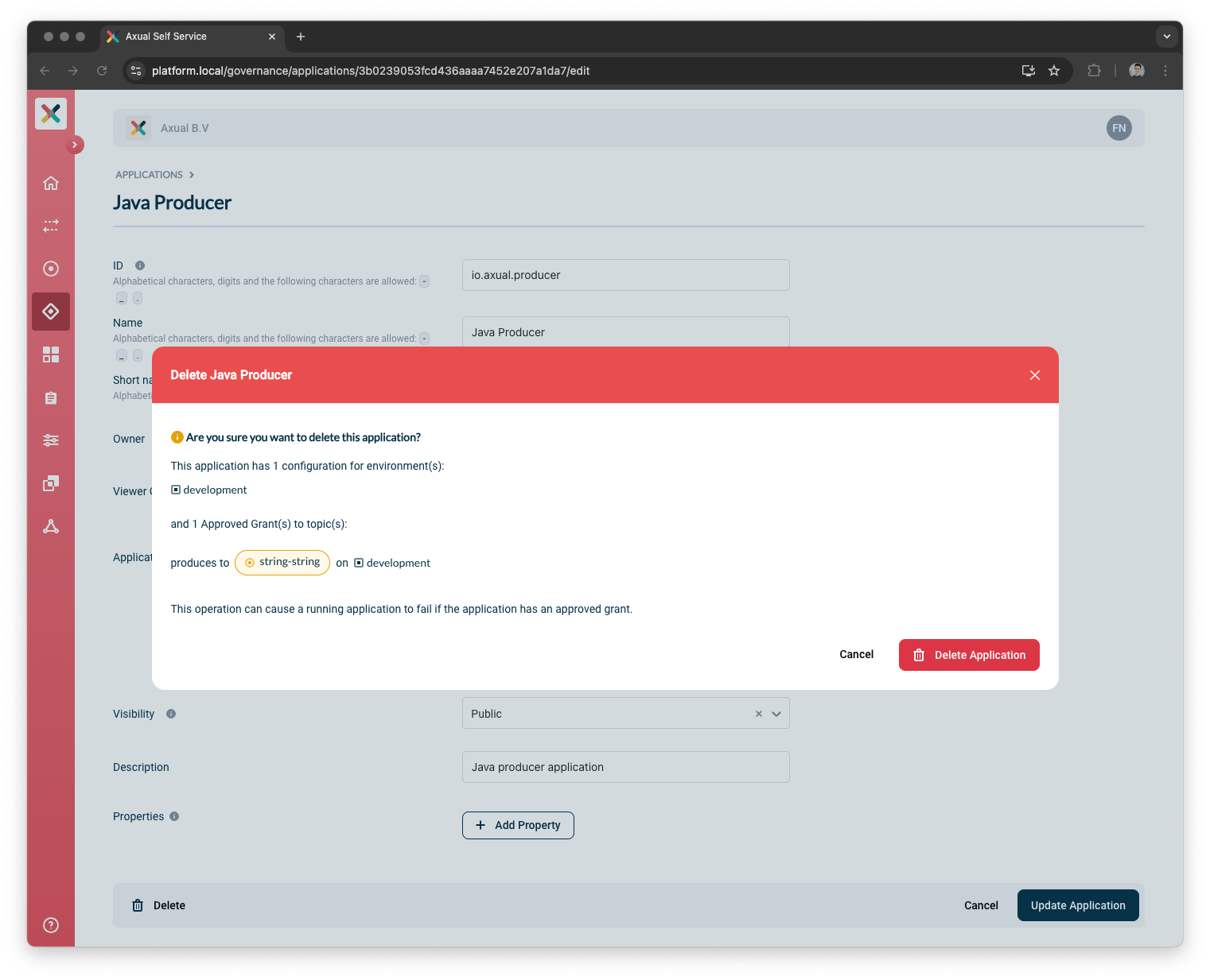 Inform application modal