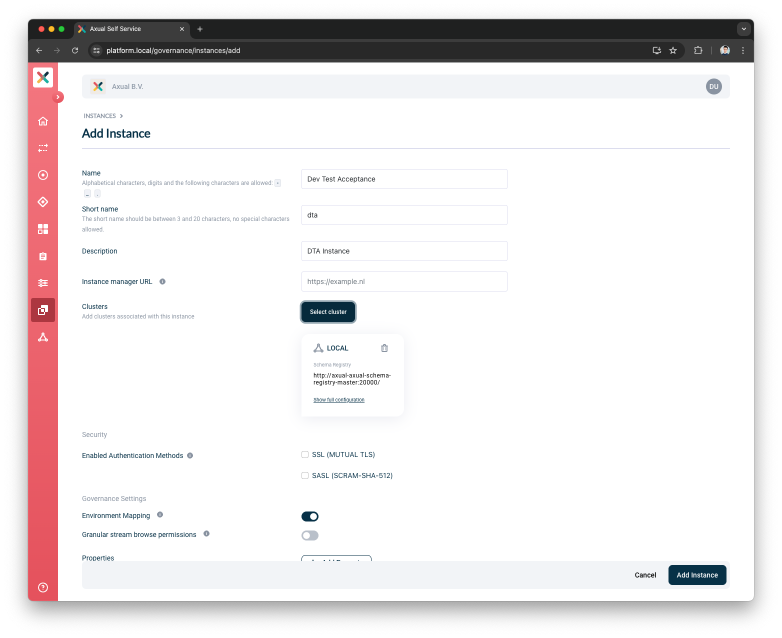 Self-Service View Selected Cluster