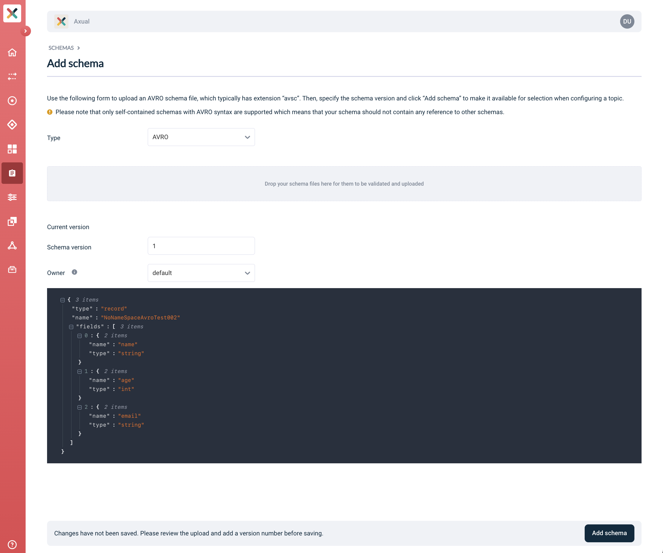 Schema upload