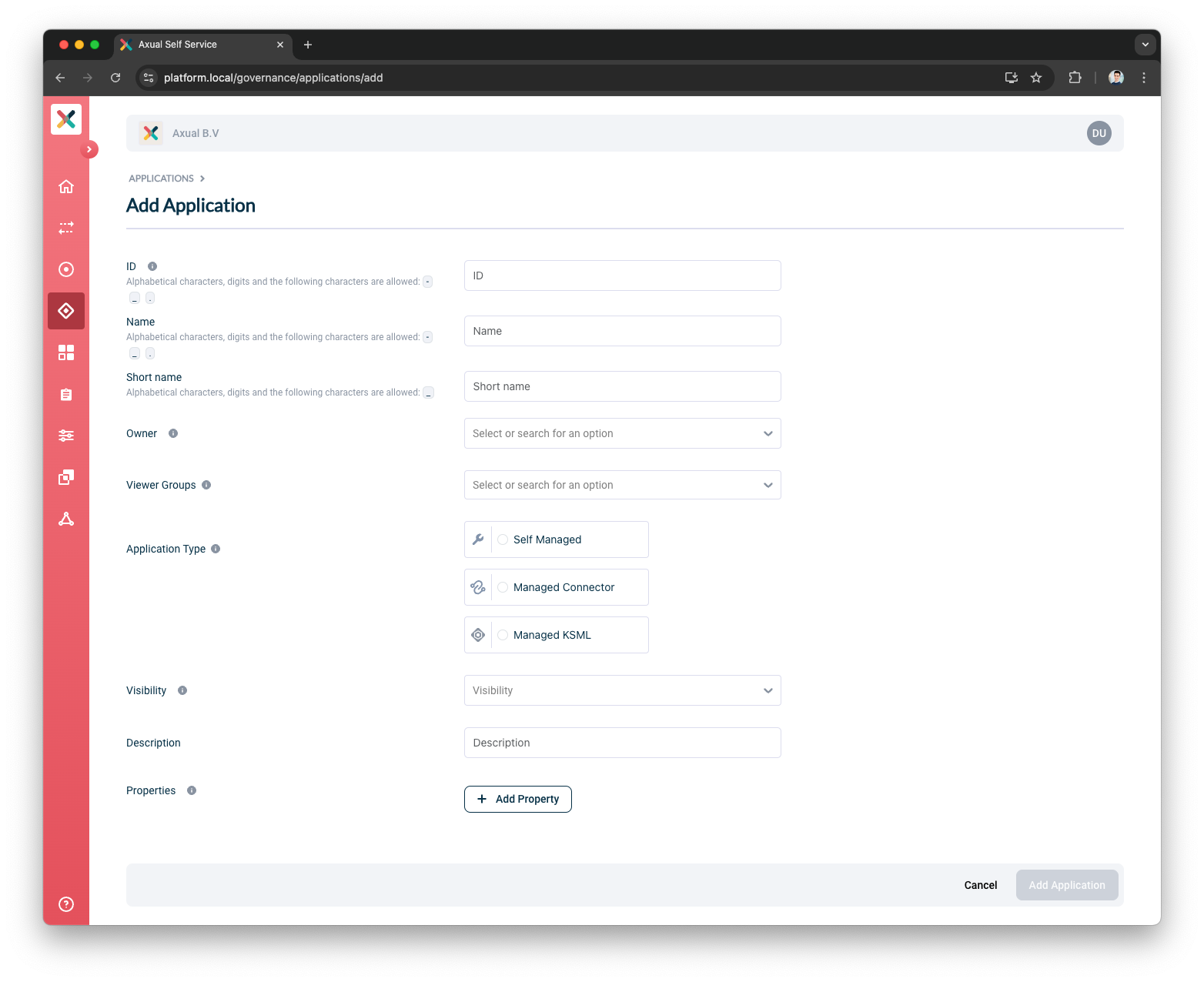 Add application page