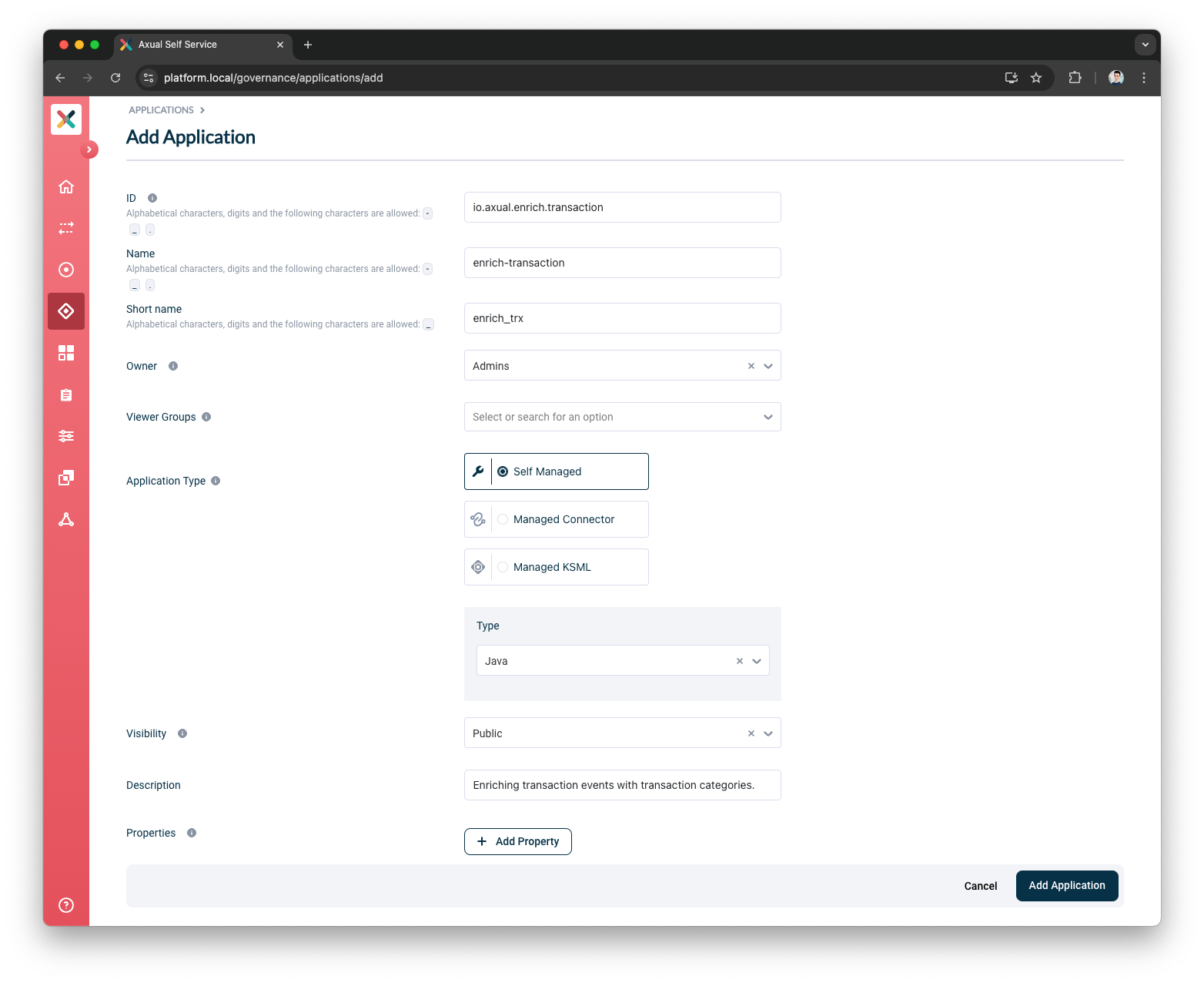 Self-Service Add Kafka Application